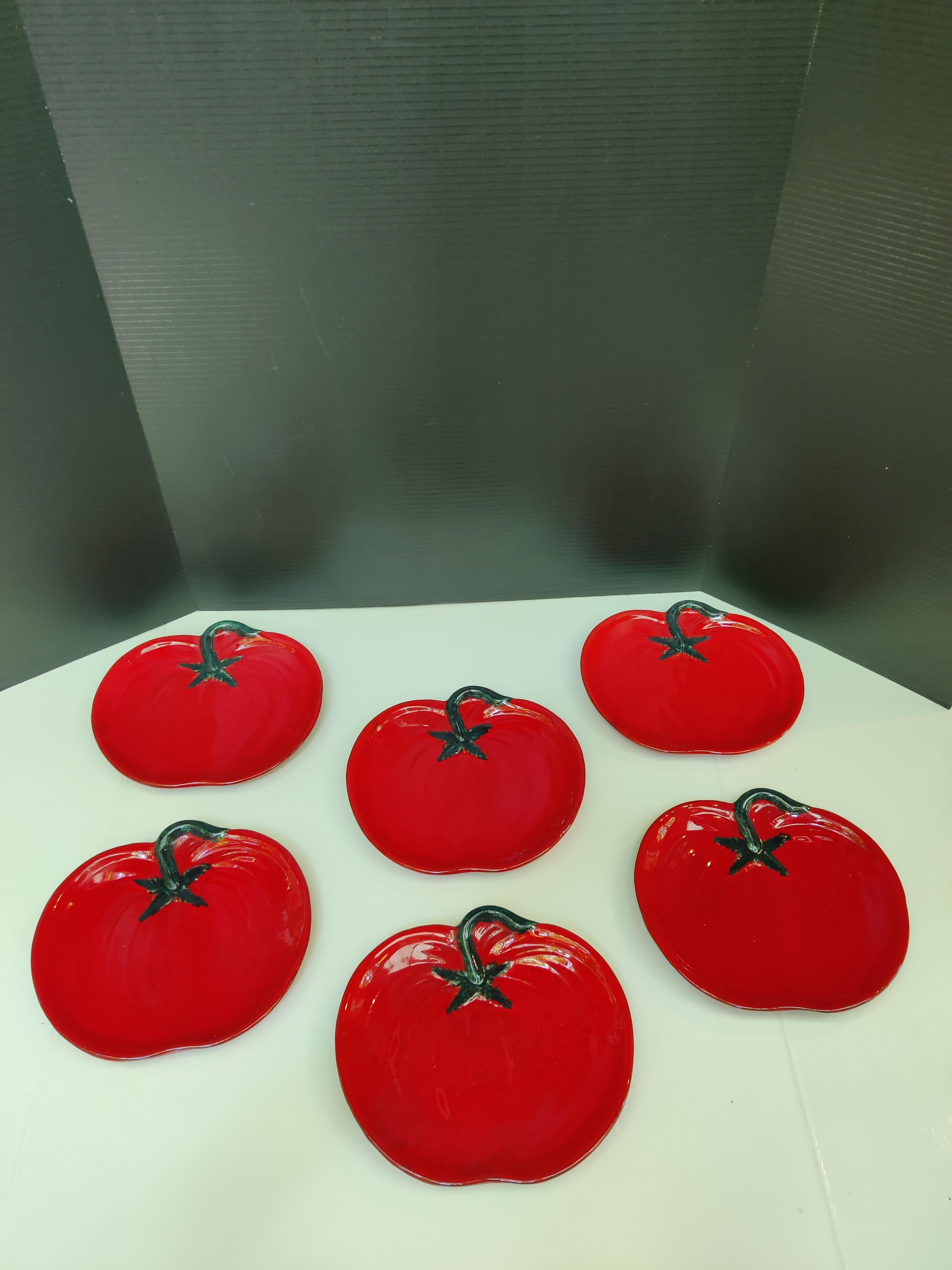 Six Vintage Red Majolica Ceramic Tomato Lunch/Salad Plates 3
