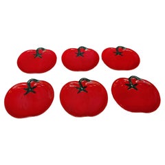 Six Vintage Red Majolica Ceramic Tomato Lunch/Salad Plates