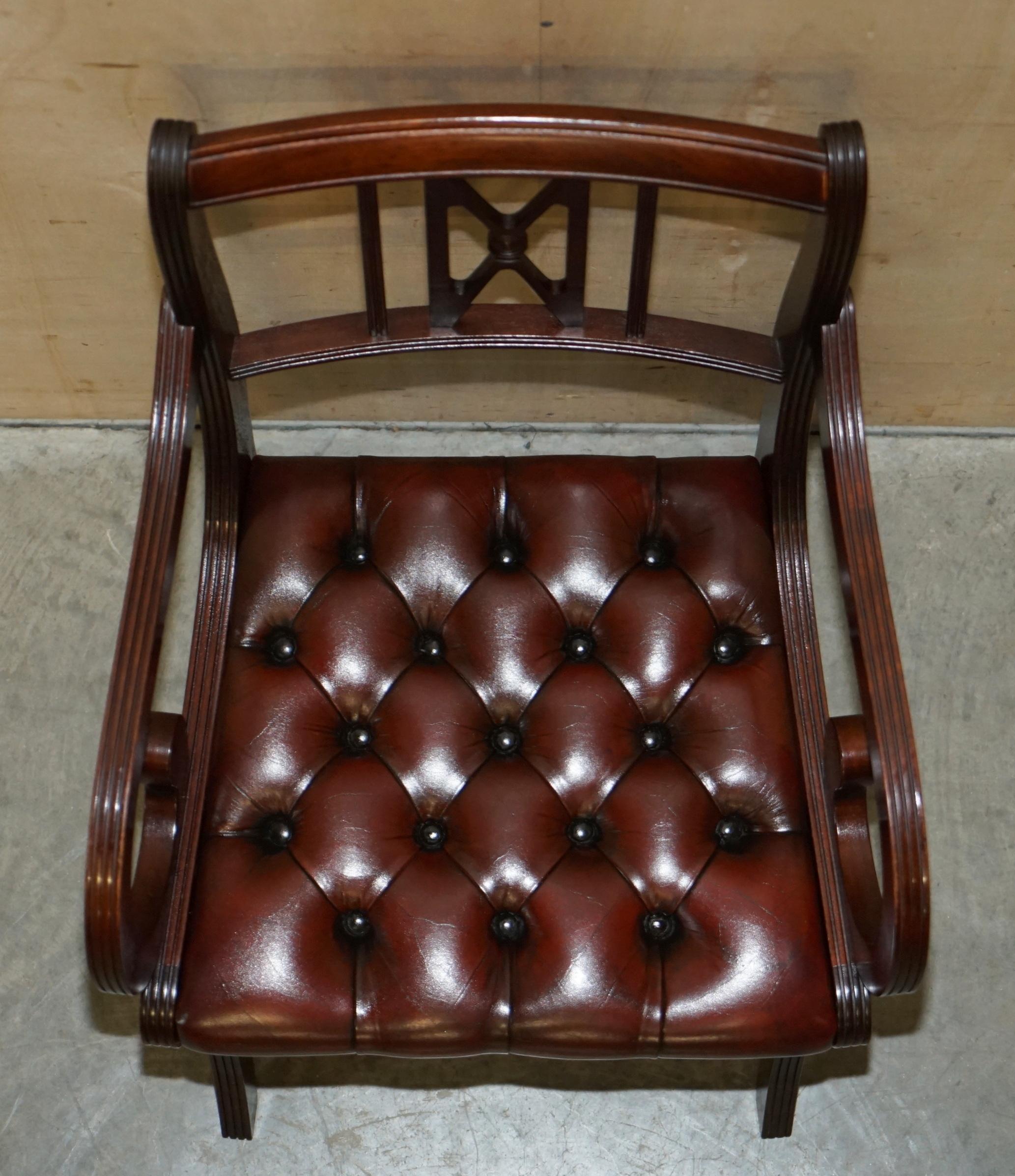 Six Vintage Restored Hand Dyed Brown Leather Chesterfield Tufted Dining Chairs For Sale 5
