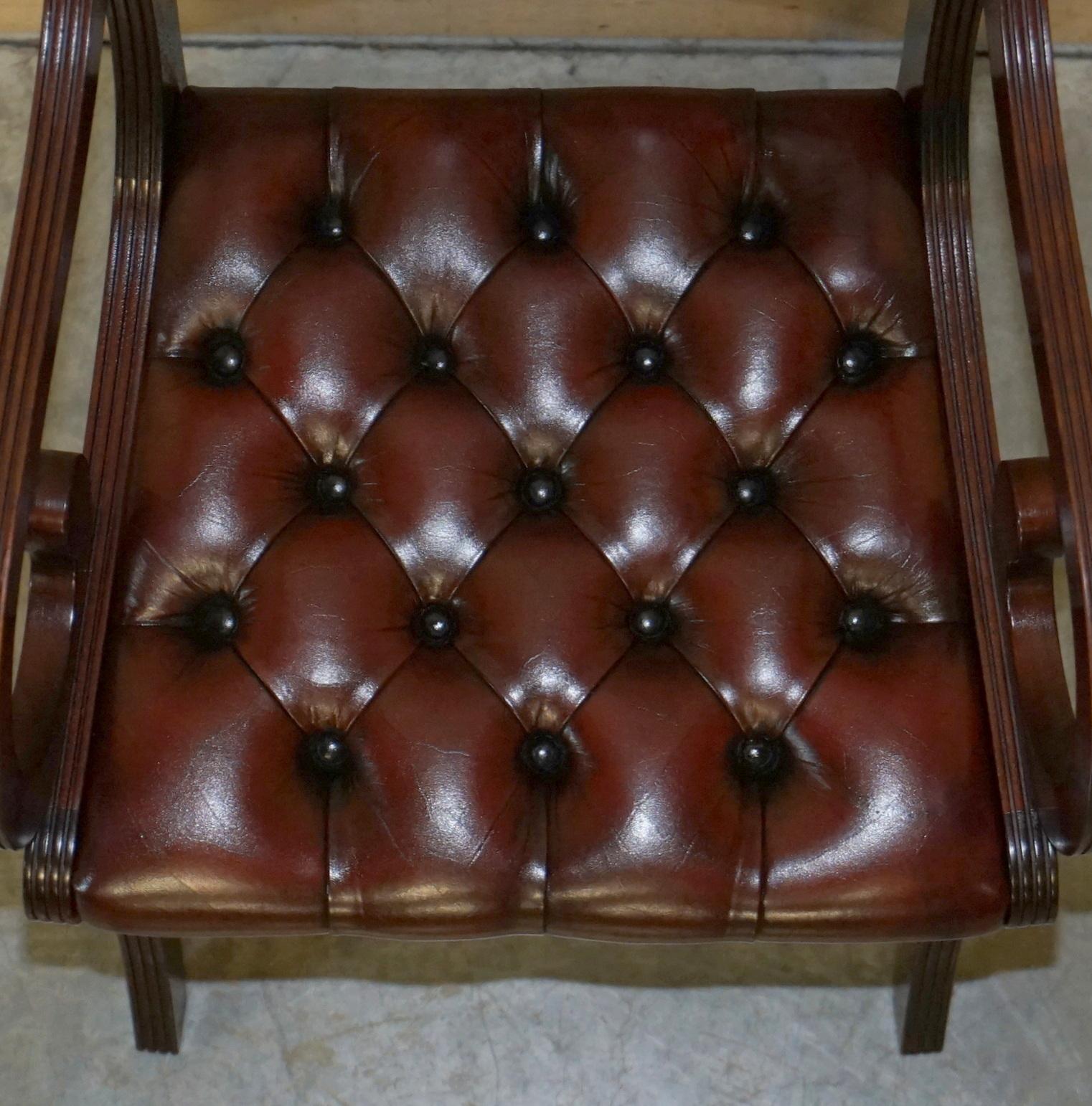 Six Vintage Restored Hand Dyed Brown Leather Chesterfield Tufted Dining Chairs For Sale 6