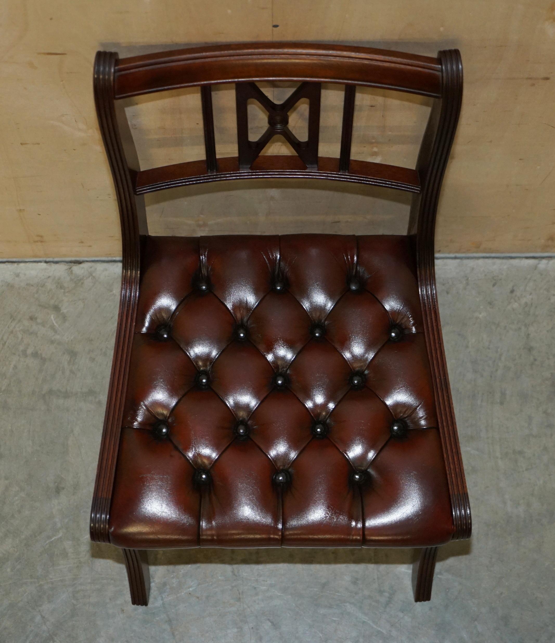 Six Vintage Restored Hand Dyed Brown Leather Chesterfield Tufted Dining Chairs For Sale 12