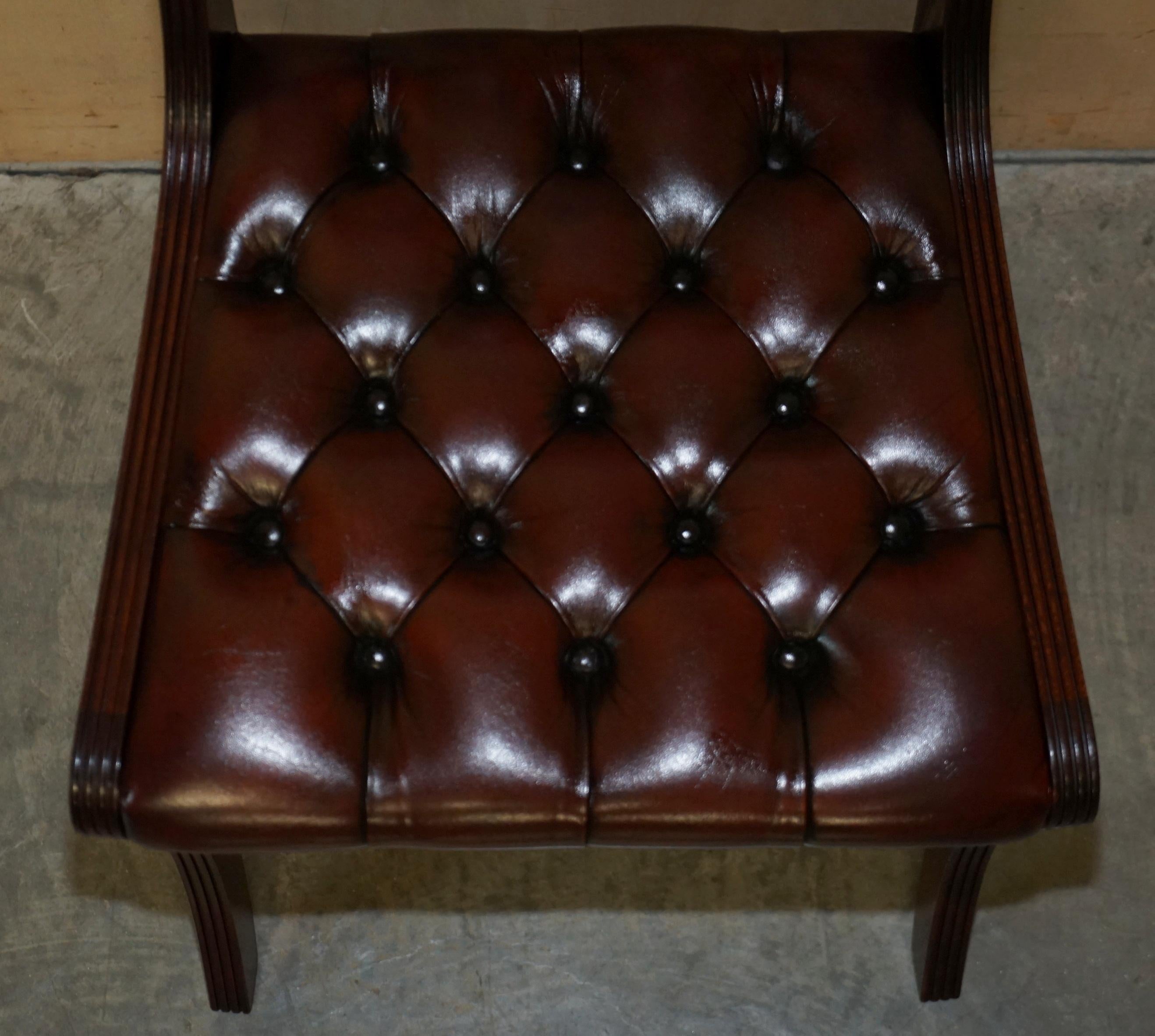 Six Vintage Restored Hand Dyed Brown Leather Chesterfield Tufted Dining Chairs For Sale 13