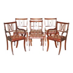 Six Vintage Restored Hand Dyed Brown Leather Chesterfield Tufted Dining Chairs