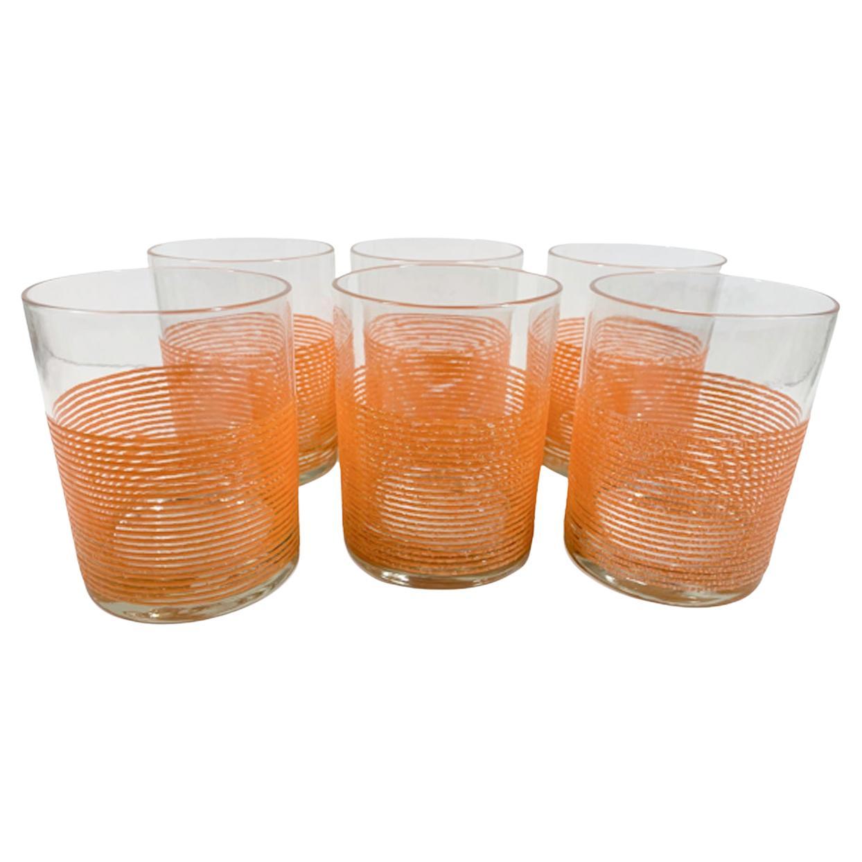 Six Vintage Rocks Glasses by Culver, LTD in "Coral Icicle" Ring Pattern For Sale