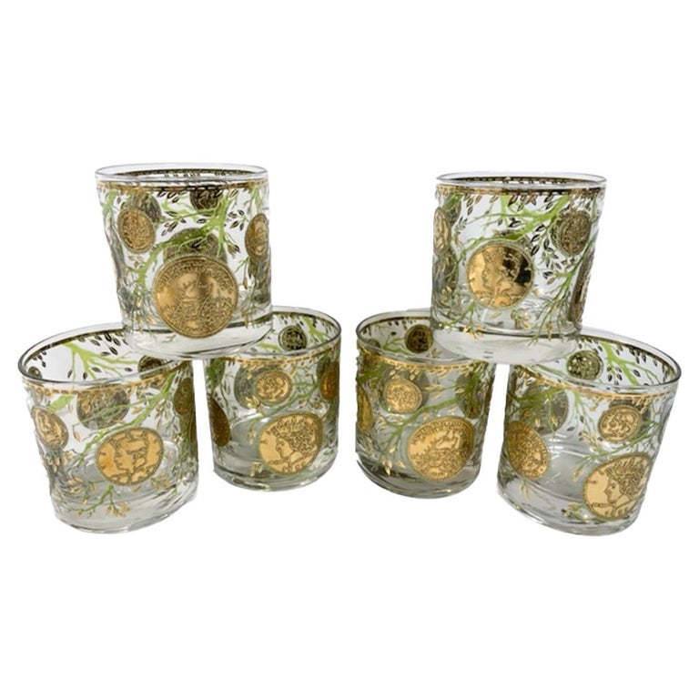 Pattern Rocks Glass Six Vintage Rocks Glasses by Culver, LTD in the 'Midas