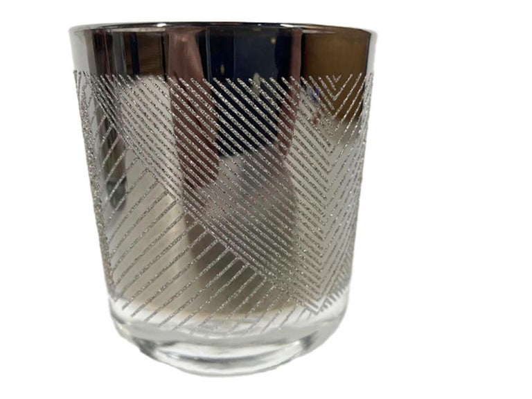 Single Line Rocks Glass Six Vintage Rocks Glasses in Silver with Patterns of Raised Textured ...