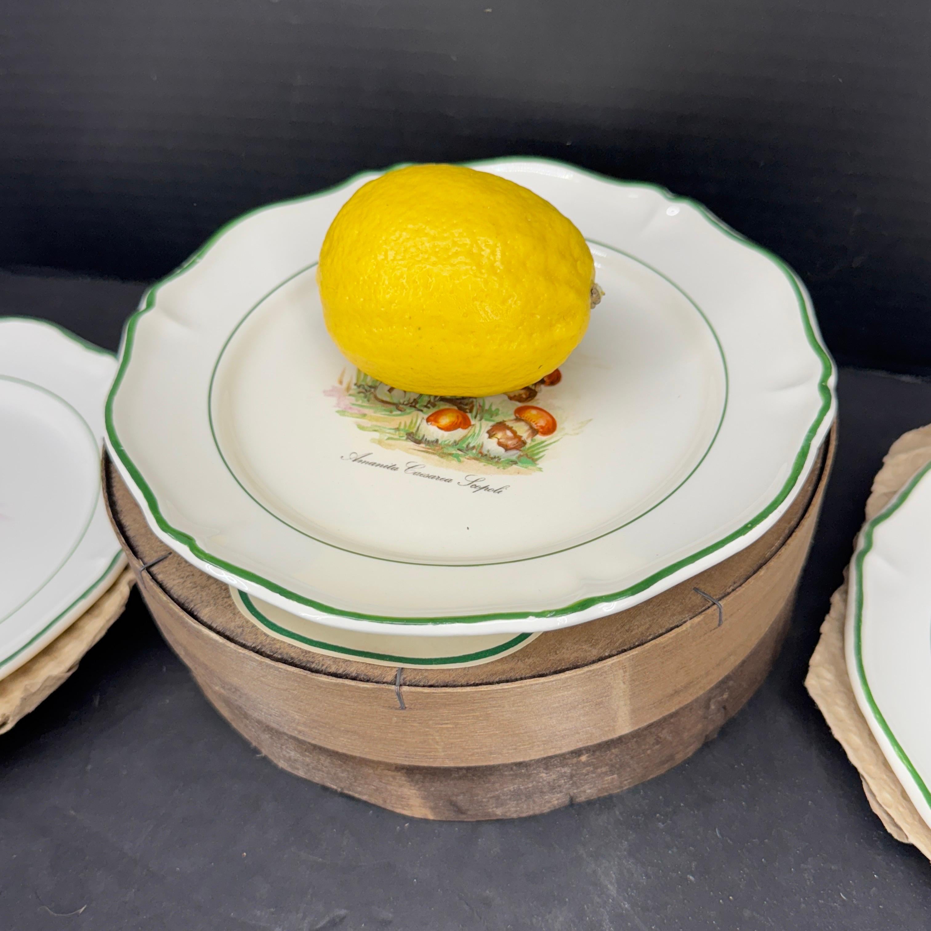 Six Vintage Saint Amand French Mushroom Porcelain Plates, a Set In Good Condition For Sale In Haddonfield, NJ