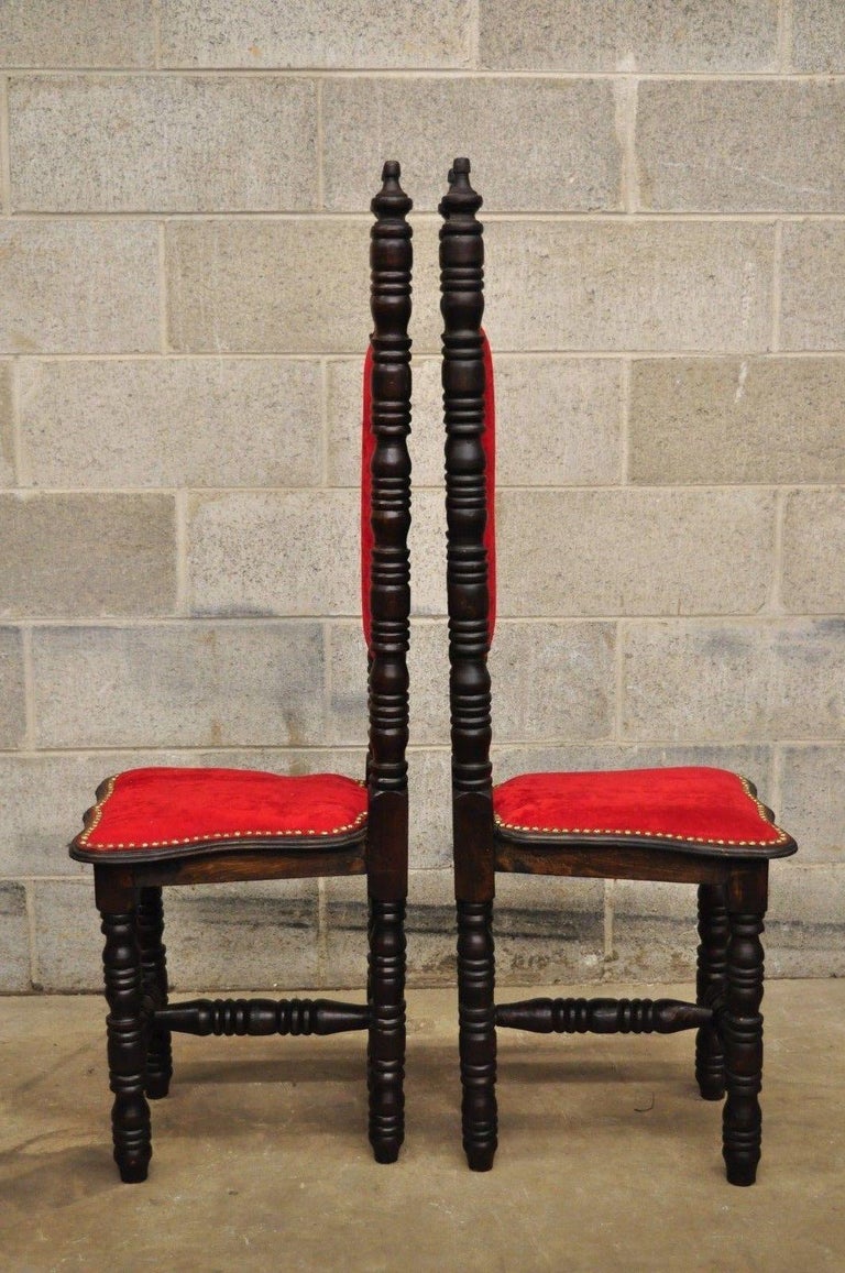 Six Vintage Spanish Jacobean Hall Prayer Chairs Red Renaissance Revival