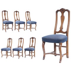 Six Vintage Swedish Rococo French Style Shell Hoof Foot Walnut Dining Chairs