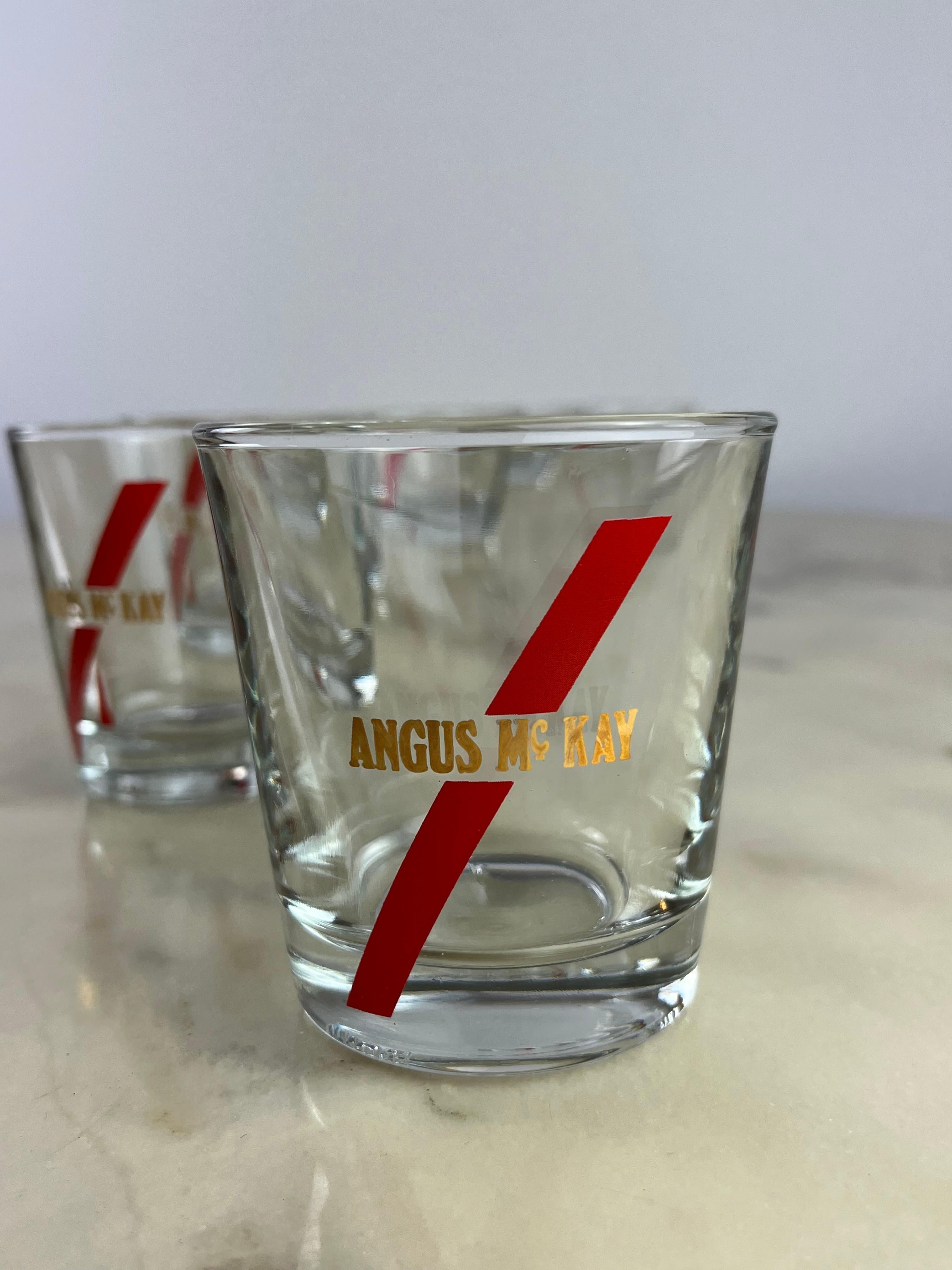Six vintage whiskey glasses, boxed, never used, Augus Mc Kay, 1970.