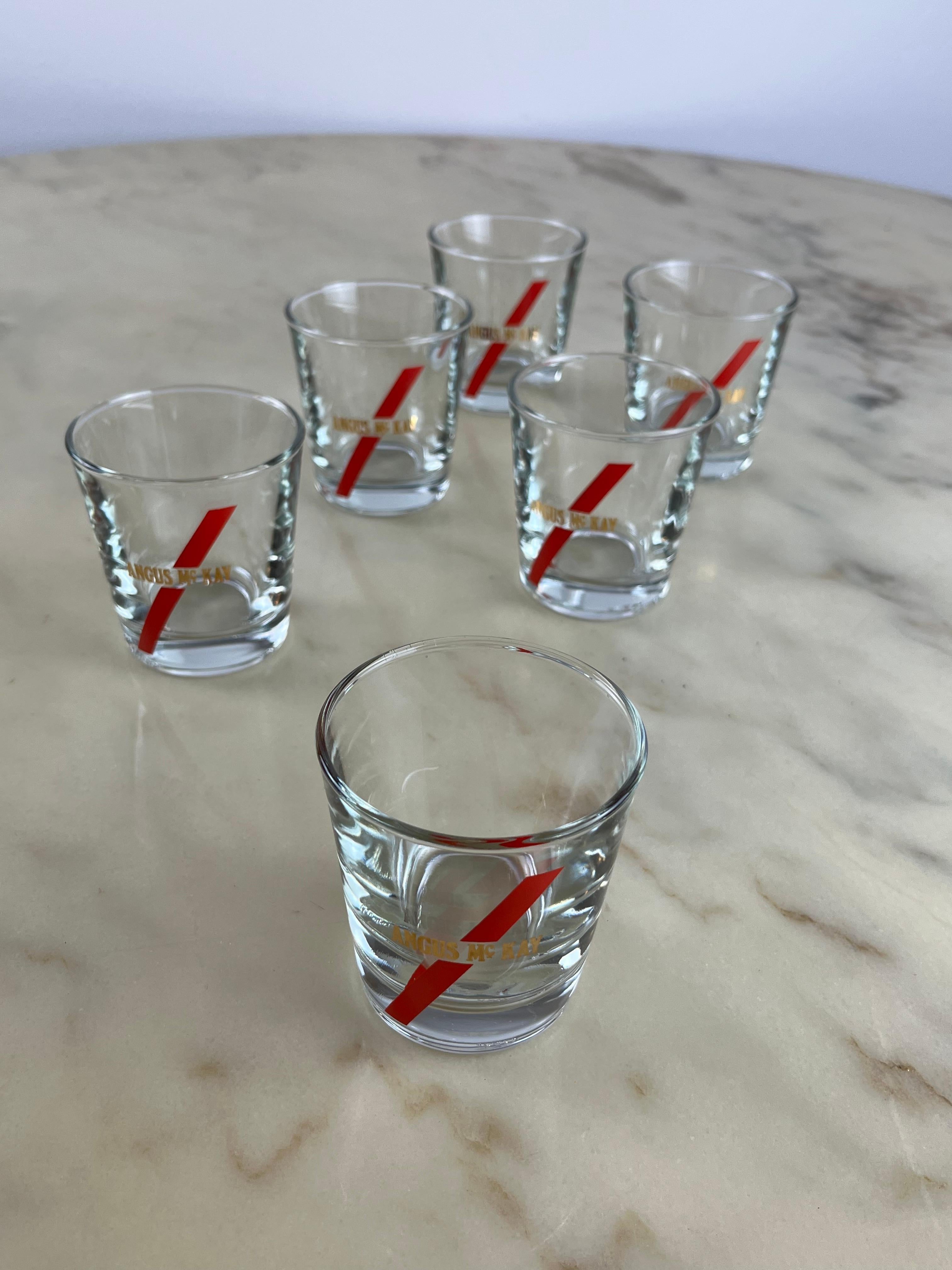 Six Vintage Whiskey Glasses, Boxed, Never Used, Augus Mc Kay, 1970 In Excellent Condition For Sale In Palermo, IT