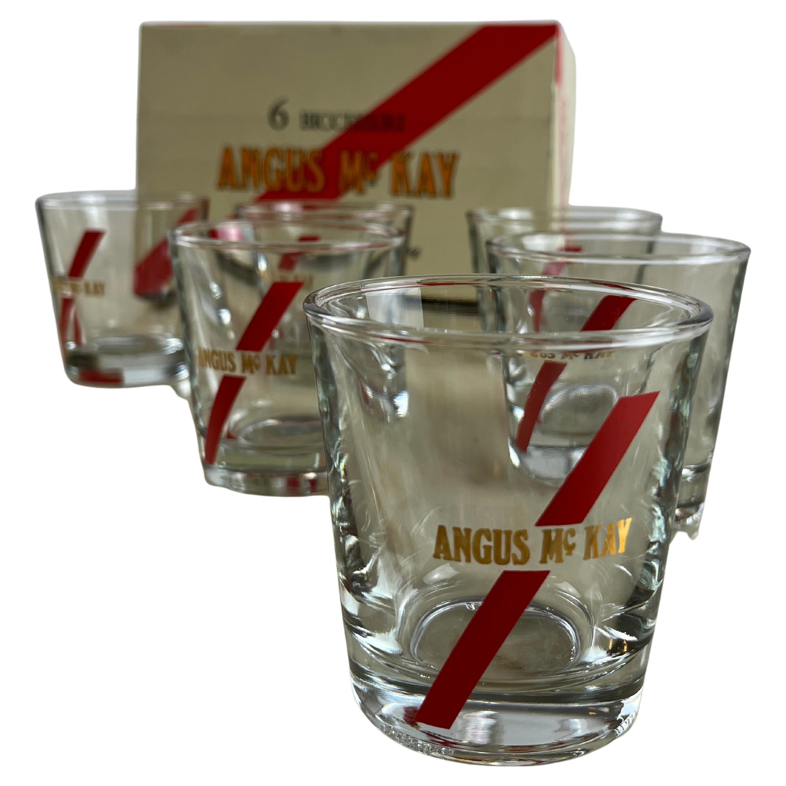 Six Vintage Whiskey Glasses, Boxed, Never Used, Augus Mc Kay, 1970 For Sale