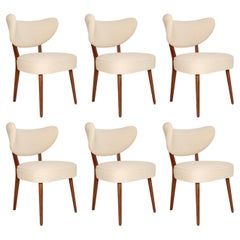 Six Vintola Dining Chairs, Ivory White Boucle, Walnut Wood, Vintola Studio