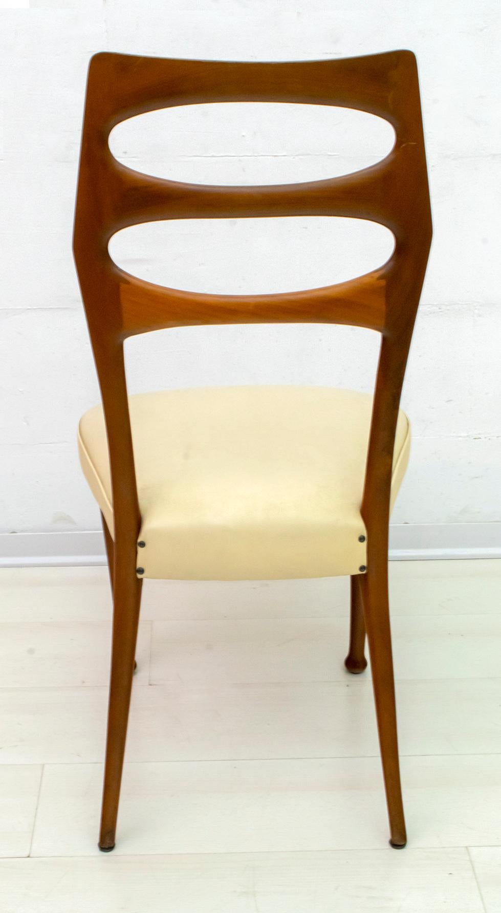 Walnut Six Vittorio Dassi Mid-Century Modern Italian Mahogany Dining Chairs, 1950s For Sale