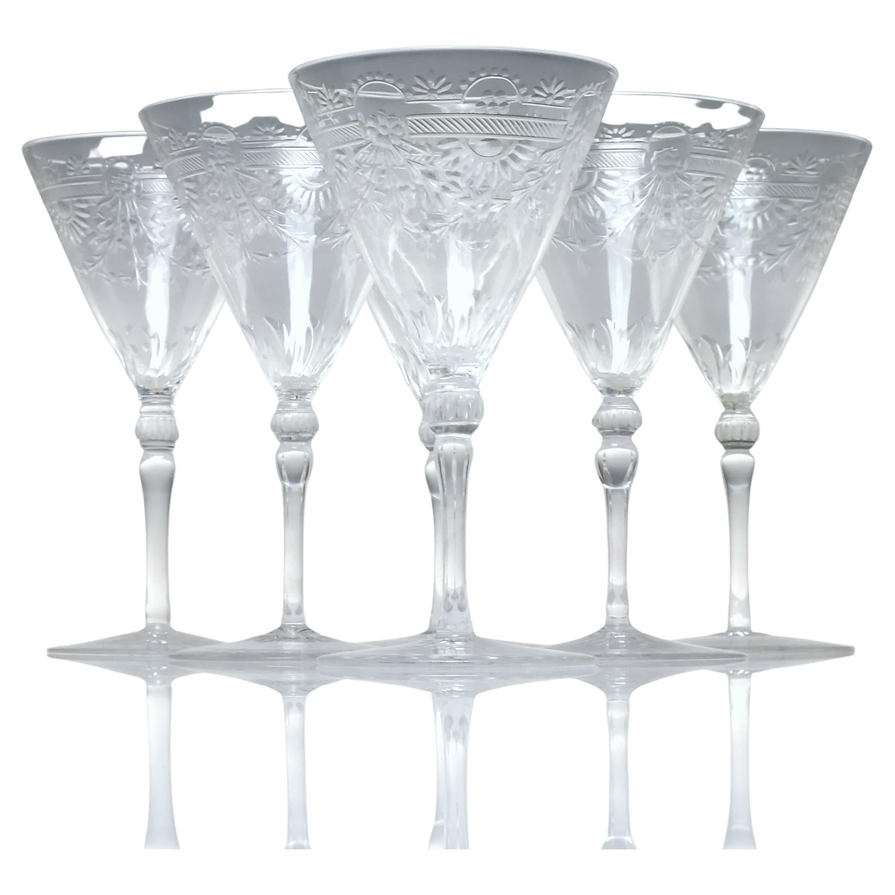 Six Webb Intaglio Cut Clear Crystal Sherry or Port Glasses 1936-49