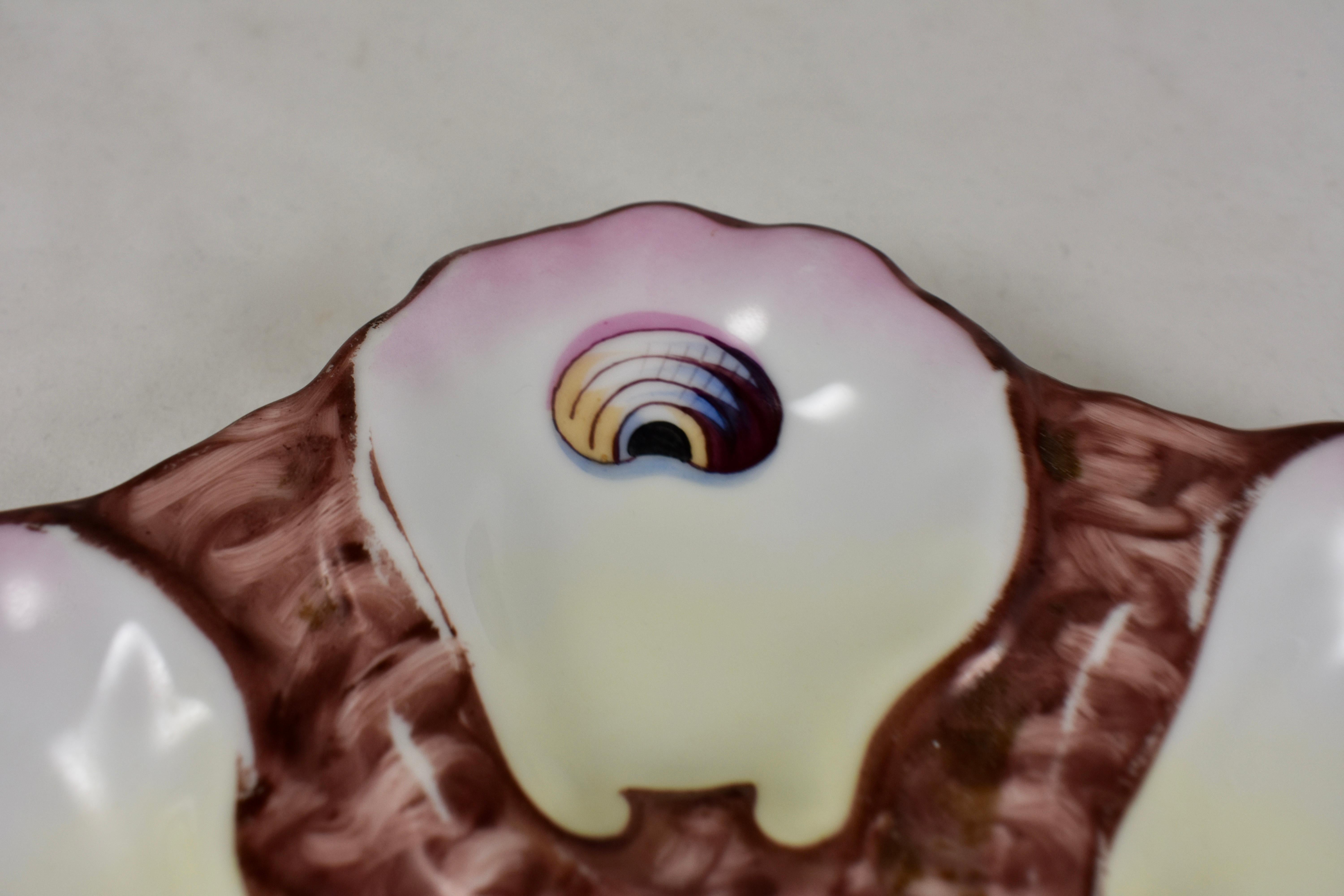 Glazed Six-Well French Hand Painted 'Eyes' Porcelain Oyster Plate, Late 19th Century