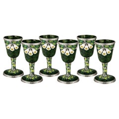 Six White Bluebell Liquers Nephrite with Silver, Enamel- Handcrafted To Order