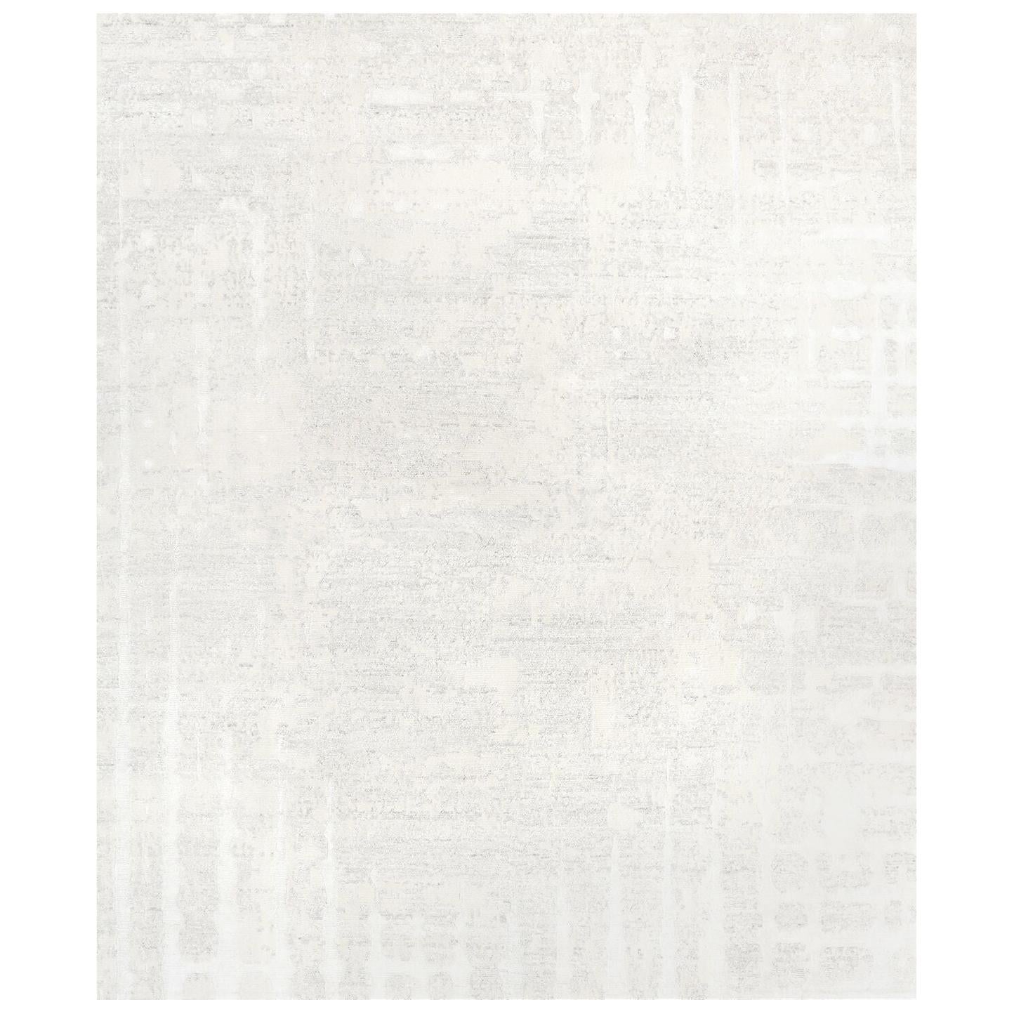 Five White Plain Luxury Hand Knotted Wool Tencel Linen Allo Rug For