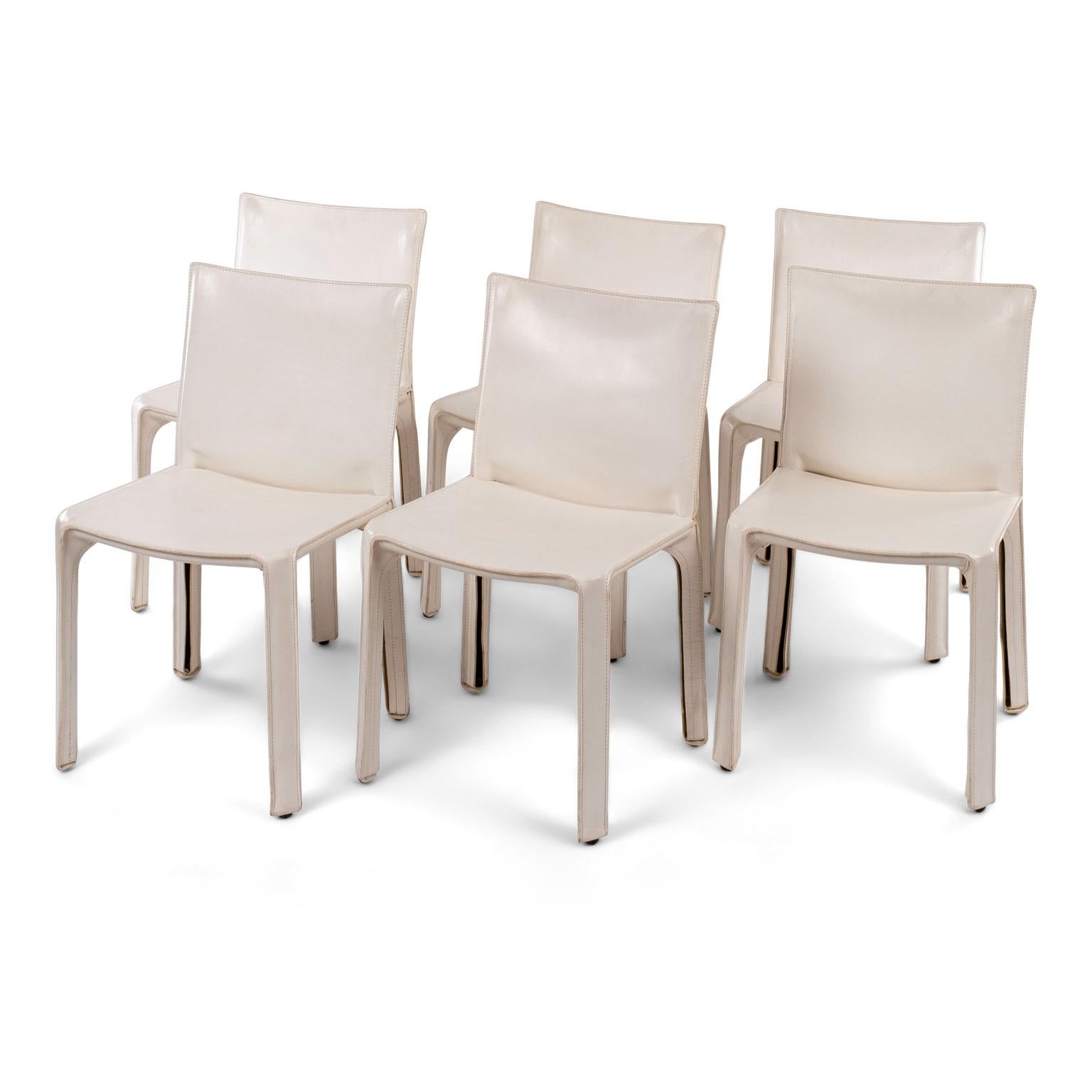 Modern Six White Vintage Mario Bellini Cab 412 Side Chairs