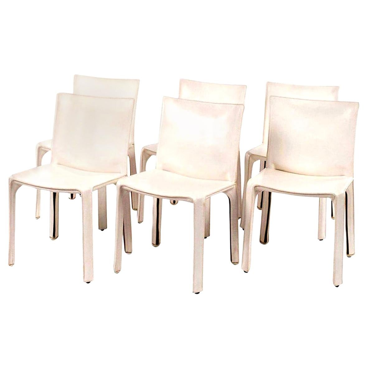 Italian Six White Vintage Mario Bellini Cab 412 Side Chairs