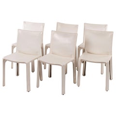 Six White Mario Bellini Cab 412 Side Chairs