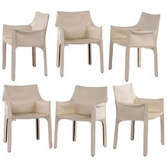 Vintage Six White Mario Bellini Cab 413 Armchairs