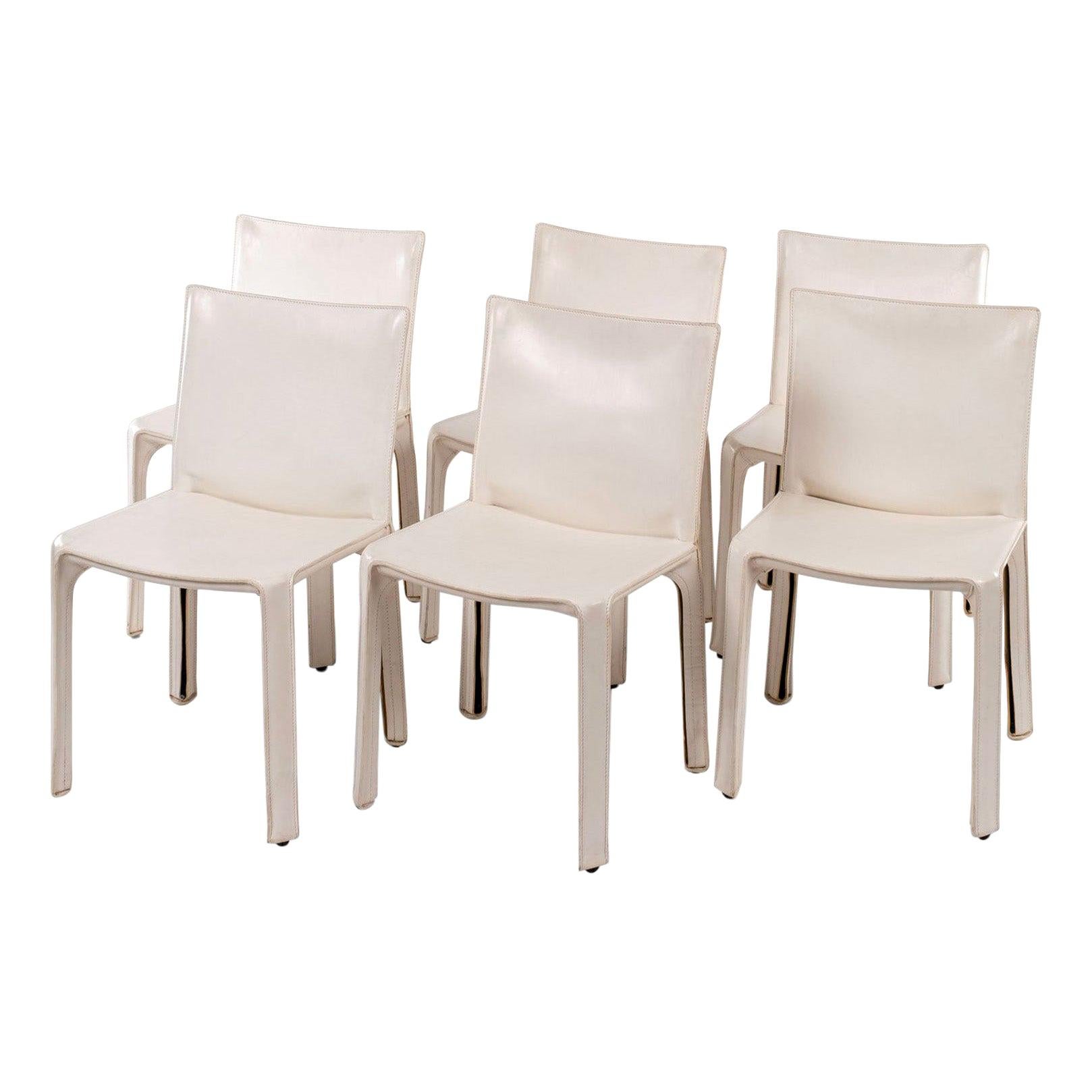 Six White Vintage Mario Bellini Cab 412 Side Chairs