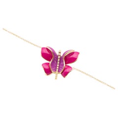 Six wings 18kt gold necklace with fuxia and pink enamel little Butterfly Gioia