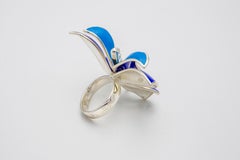 Six Wings 925 Silver Ring Big Butterfly Aurora with Blue and Light Blue Enamel