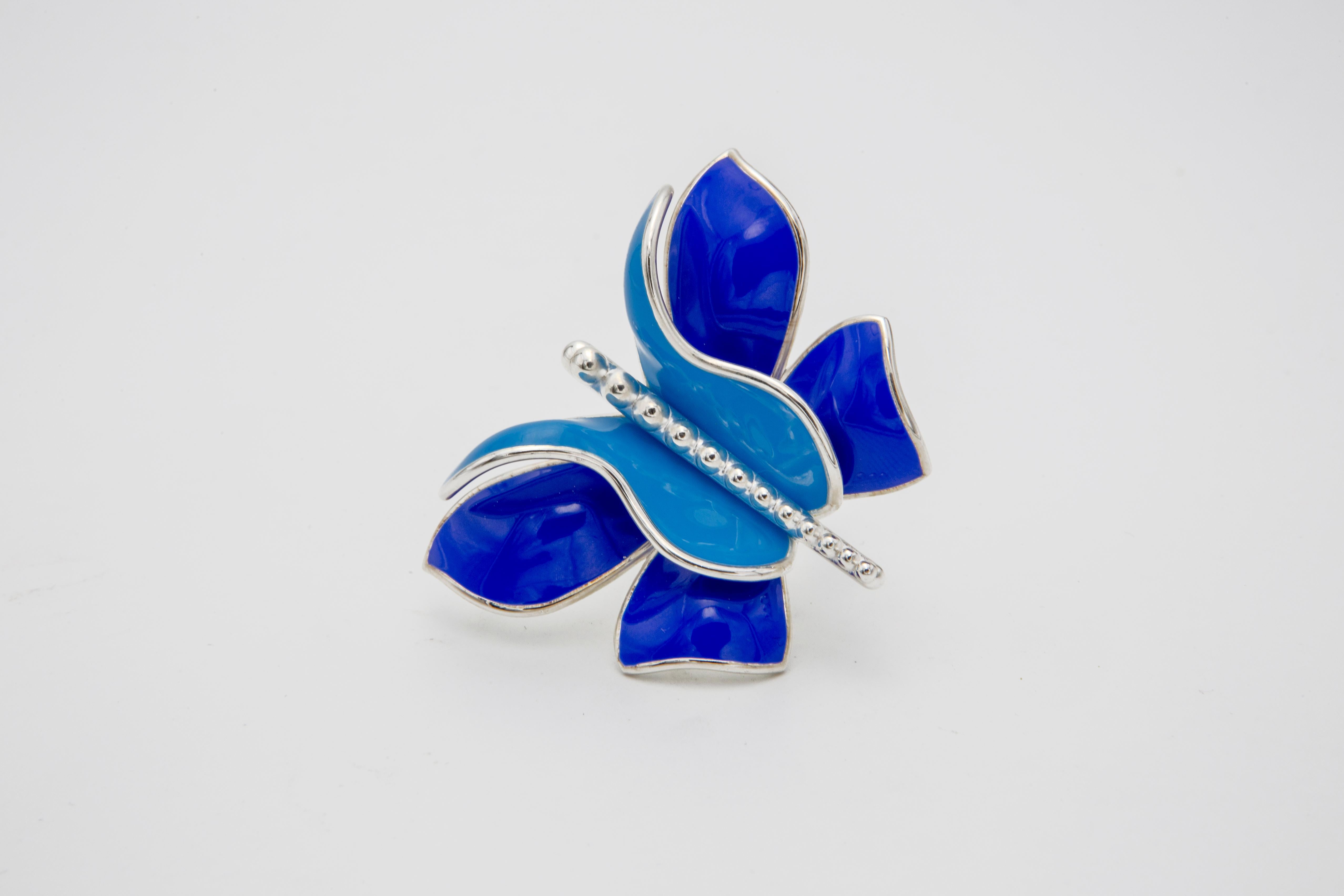 For Sale:  Six Wings 925 Silver Ring Big Butterfly Aurora with Blue and Light Blue Enamel 3
