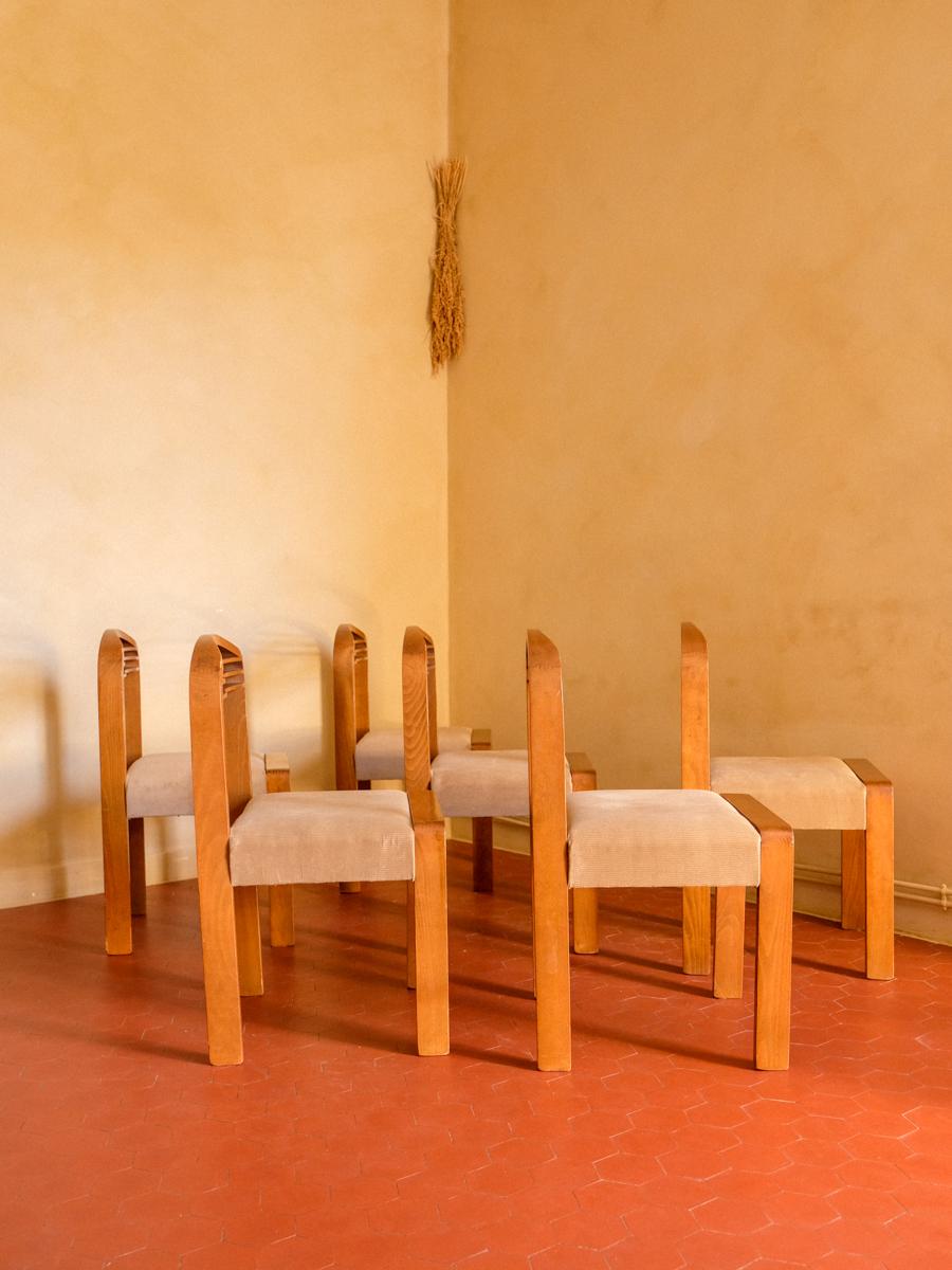 Mid-Century Modern Six Wooden Chairs, 60's, Mid-Century Italian design