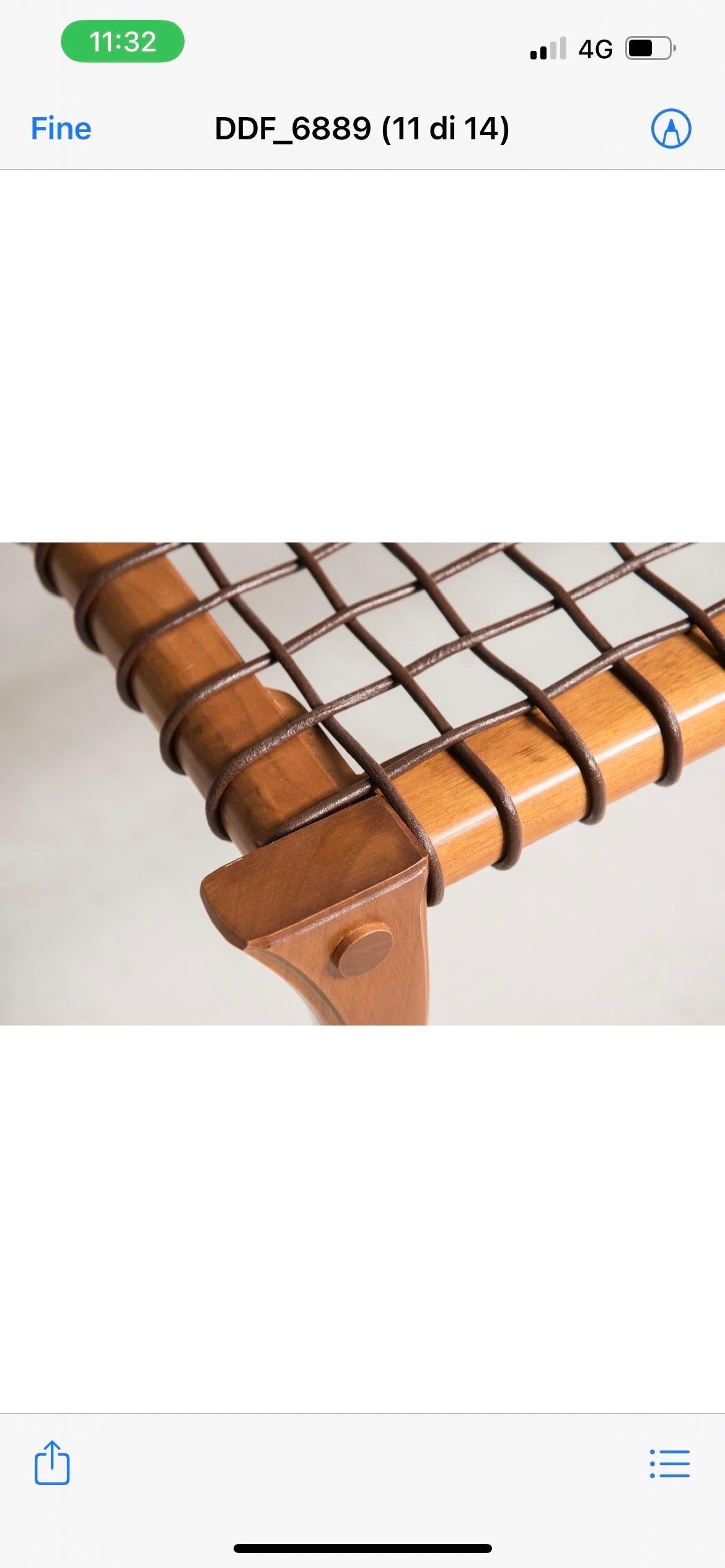 Contemporary Six woven brown leather walnut wood chairs For Sale
