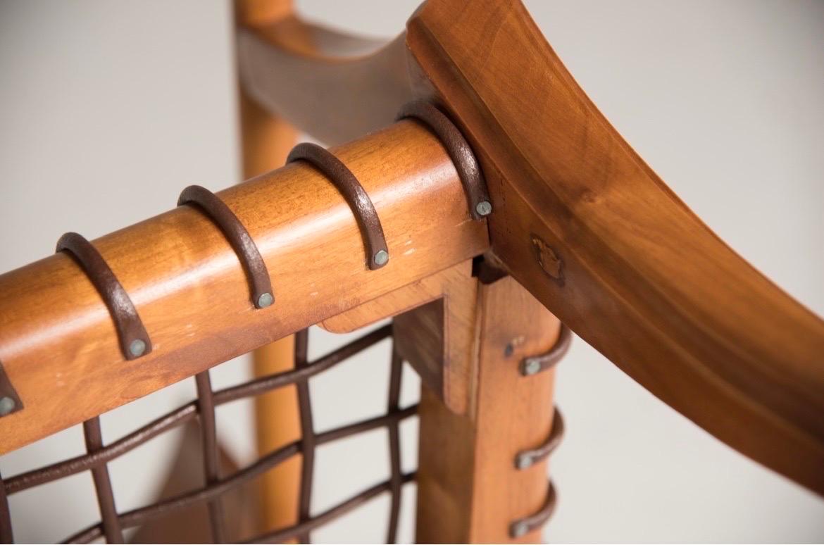 Bentwood Six woven brown leather walnut wood chairs For Sale