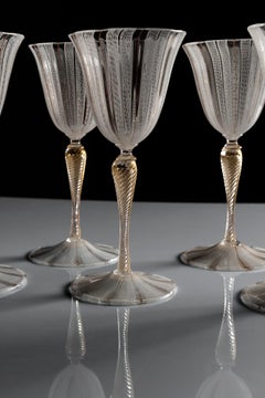 Six Zanfirico Glasses and a Goblet, by Salviati Murano