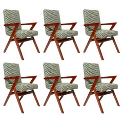 Six Zet Dining Chairs in Green and White Jacquard, Vintola Studio
