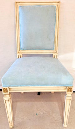 Sechs Jansen Stil Farbe dekoriert und vergoldet Dining Chair Louis XVI Fashioned