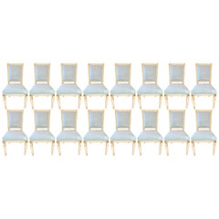 Six Jansen Style Paint Decorated and Gilt Dining Chair Louis XVI Fashioned