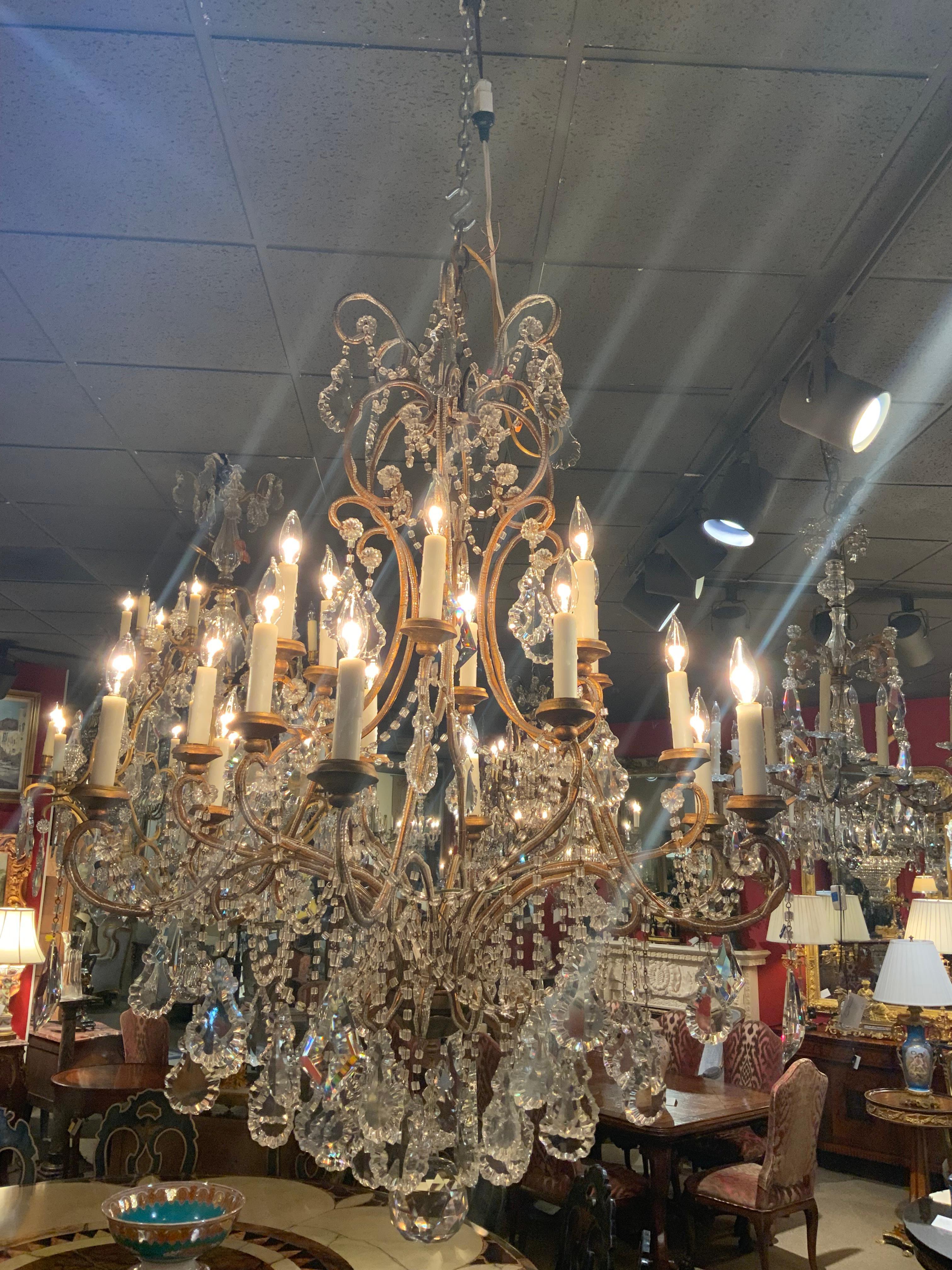 20th Century Sixteen light beaded and gilt metal chandelier  For Sale