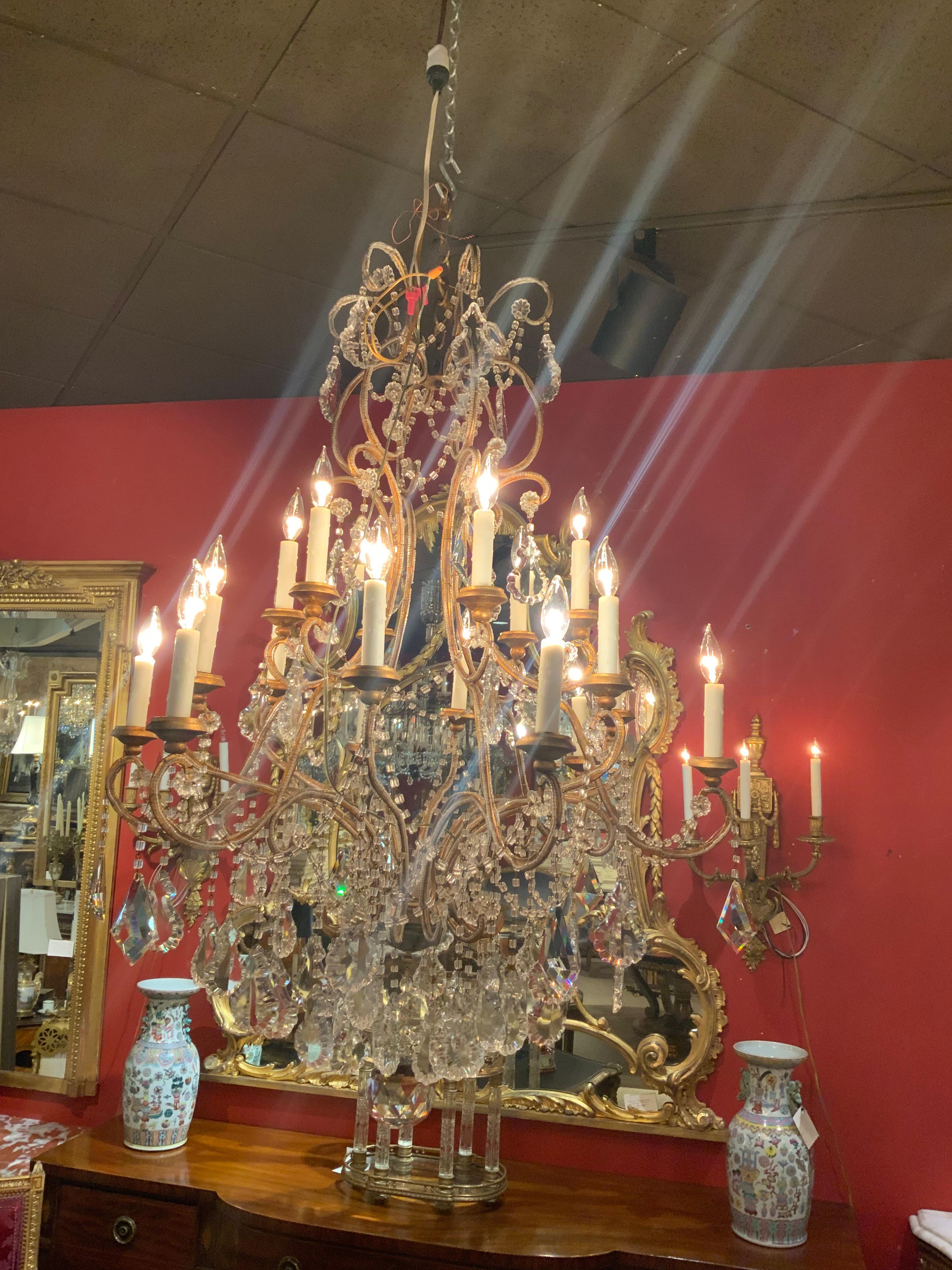 Sixteen light beaded and gilt metal chandelier  For Sale 3