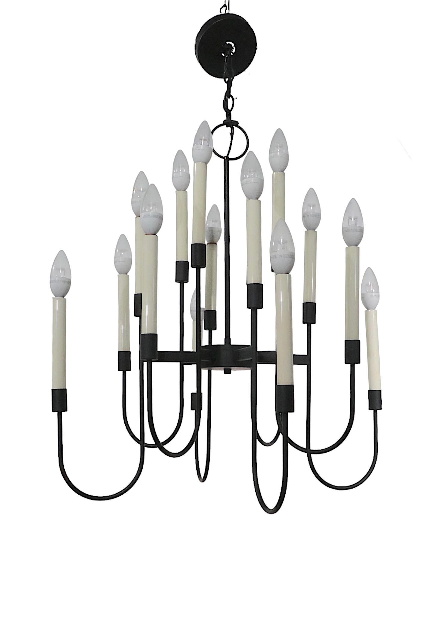 Sixteen Light Candle Style Chandelier in Black Finished Metal by Lightolier  For Sale 1