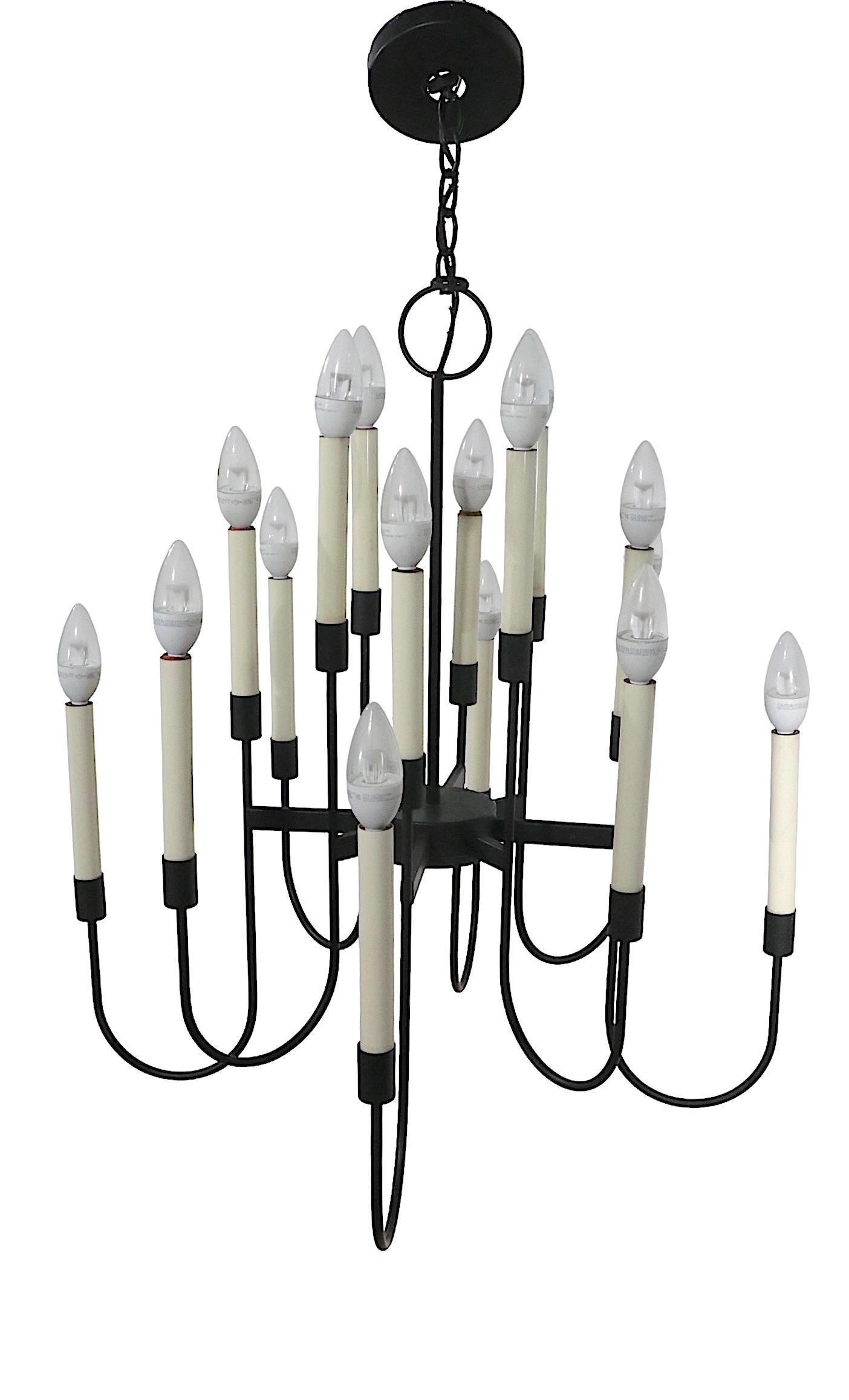 Sixteen Light Candle Style Chandelier in Black Finished Metal by Lightolier  For Sale 3