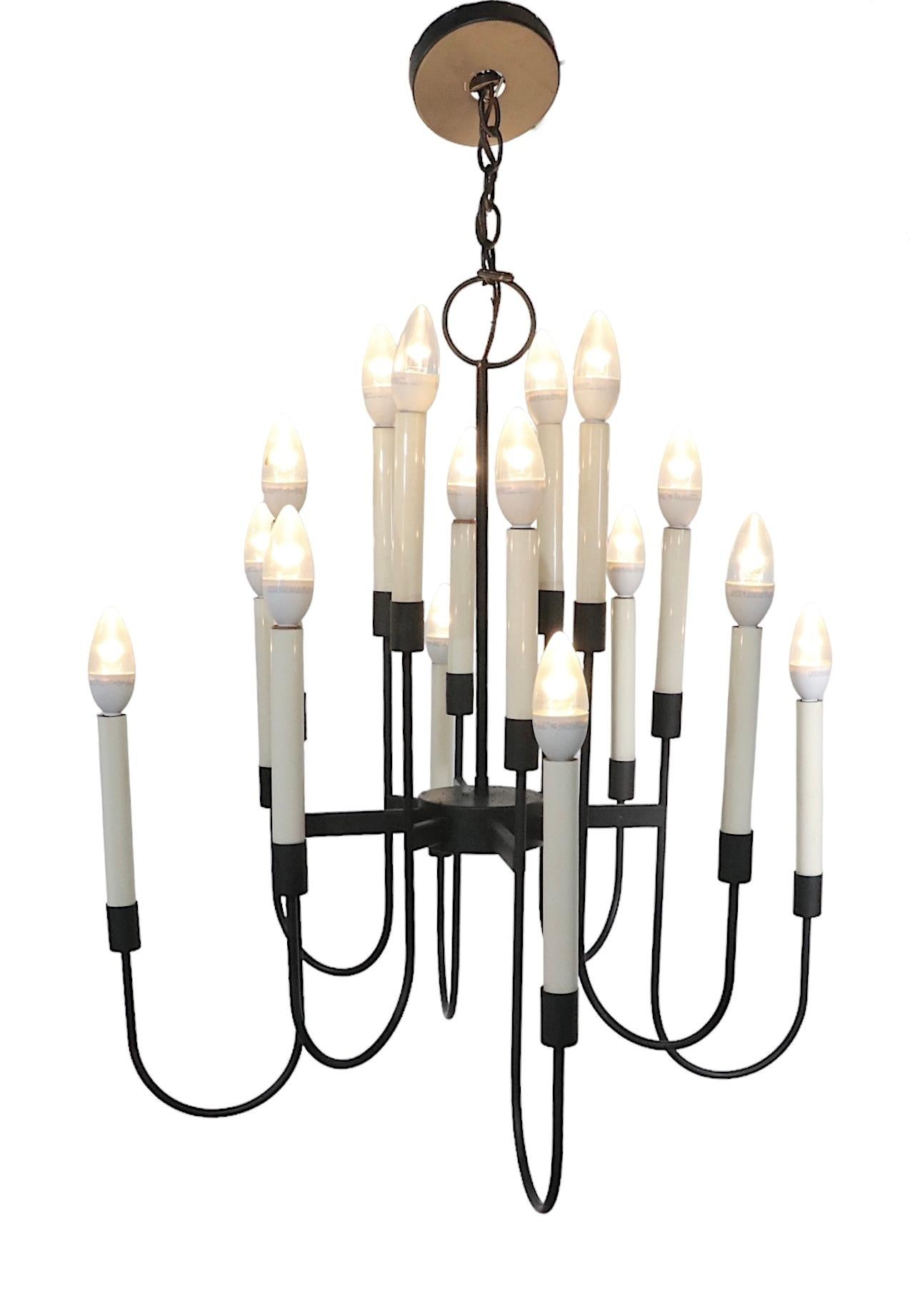 Sixteen Light Candle Style Chandelier in Black Finished Metal by Lightolier  For Sale 4