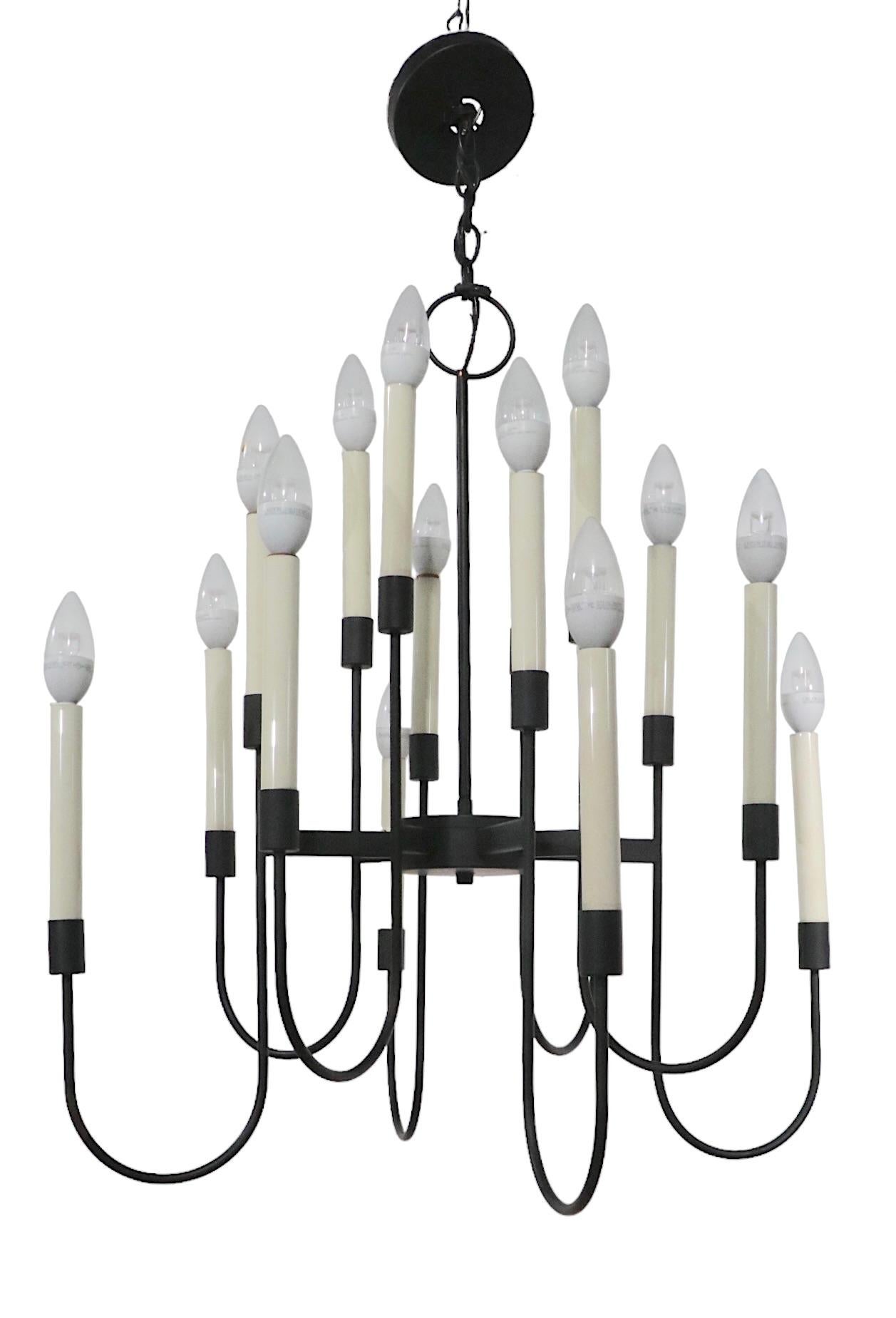 20th Century Sixteen Light Candle Style Chandelier in Black Finished Metal by Lightolier  For Sale