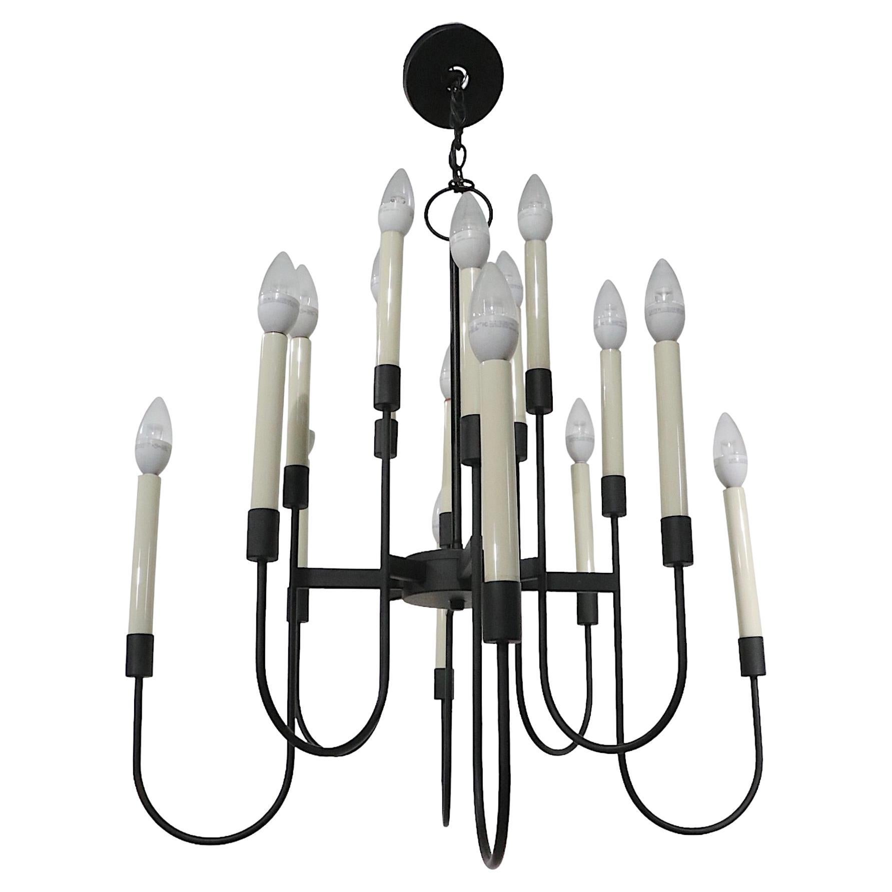 Sixteen Light Candle Style Chandelier in Black Finished Metal by Lightolier 