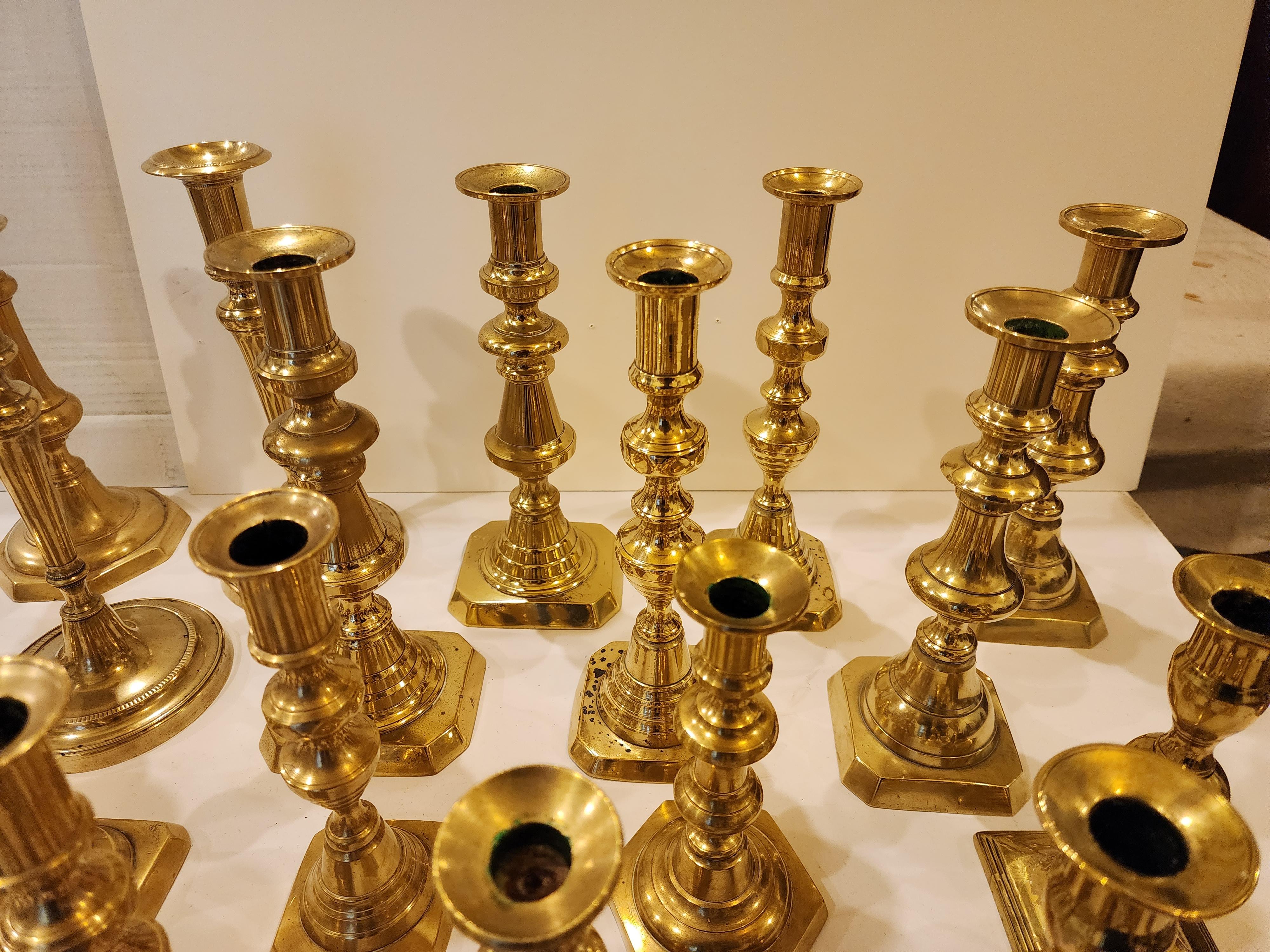 16 Pairs of 19th Century Brass Candlesticks  5