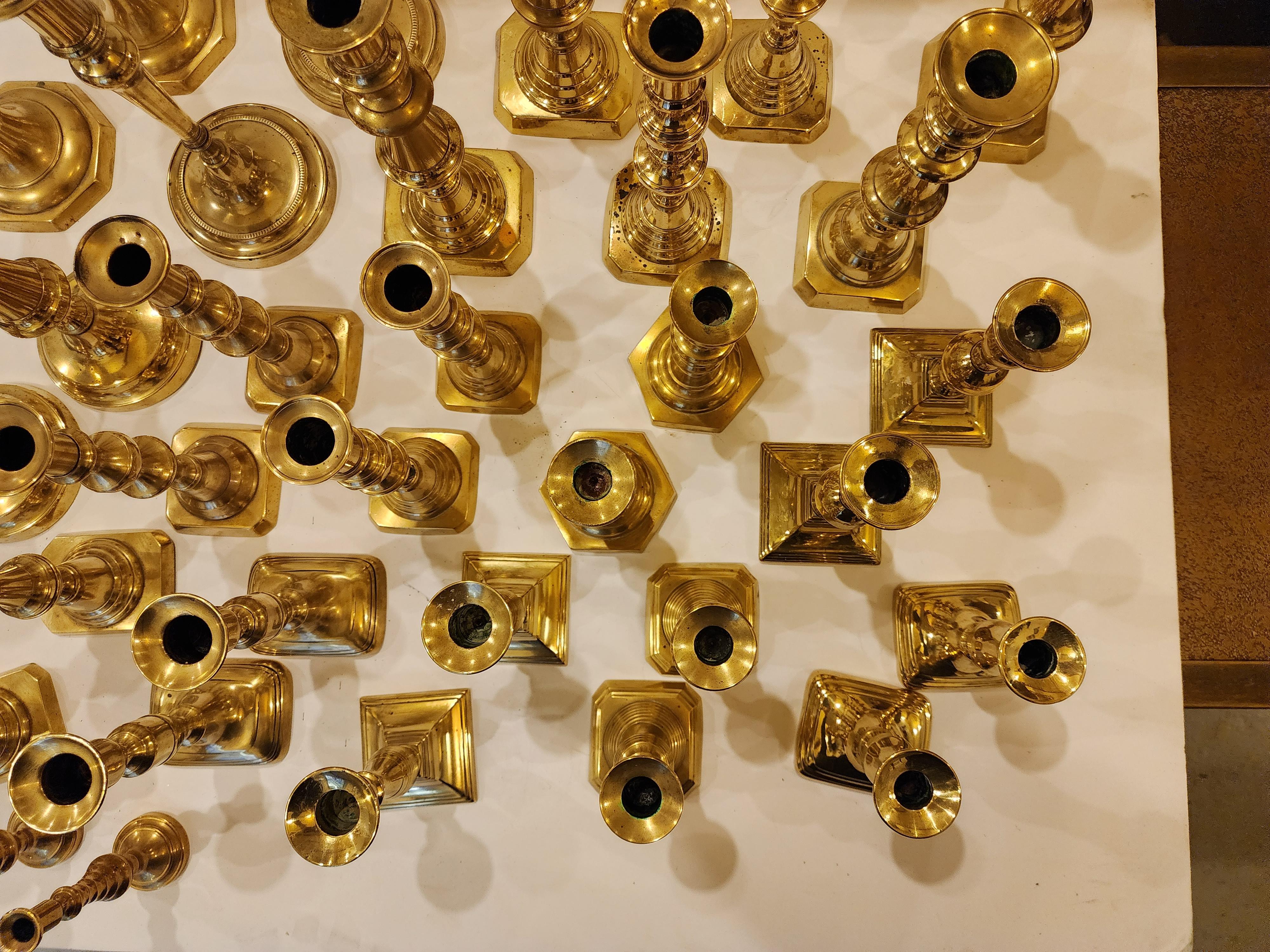 16 Pairs of 19th Century Brass Candlesticks  In Good Condition In Hudson, NY