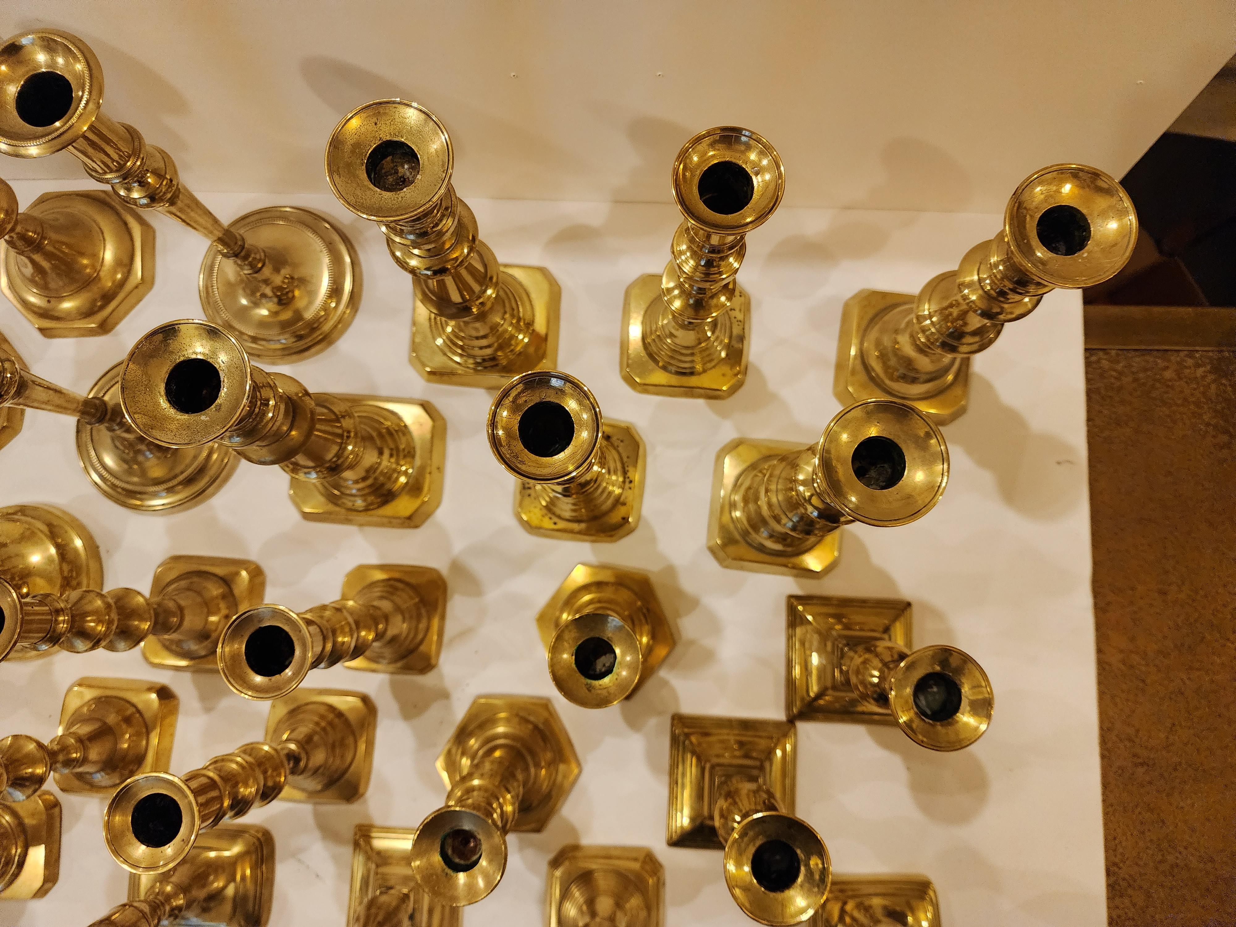 16 Pairs of 19th Century Brass Candlesticks  1