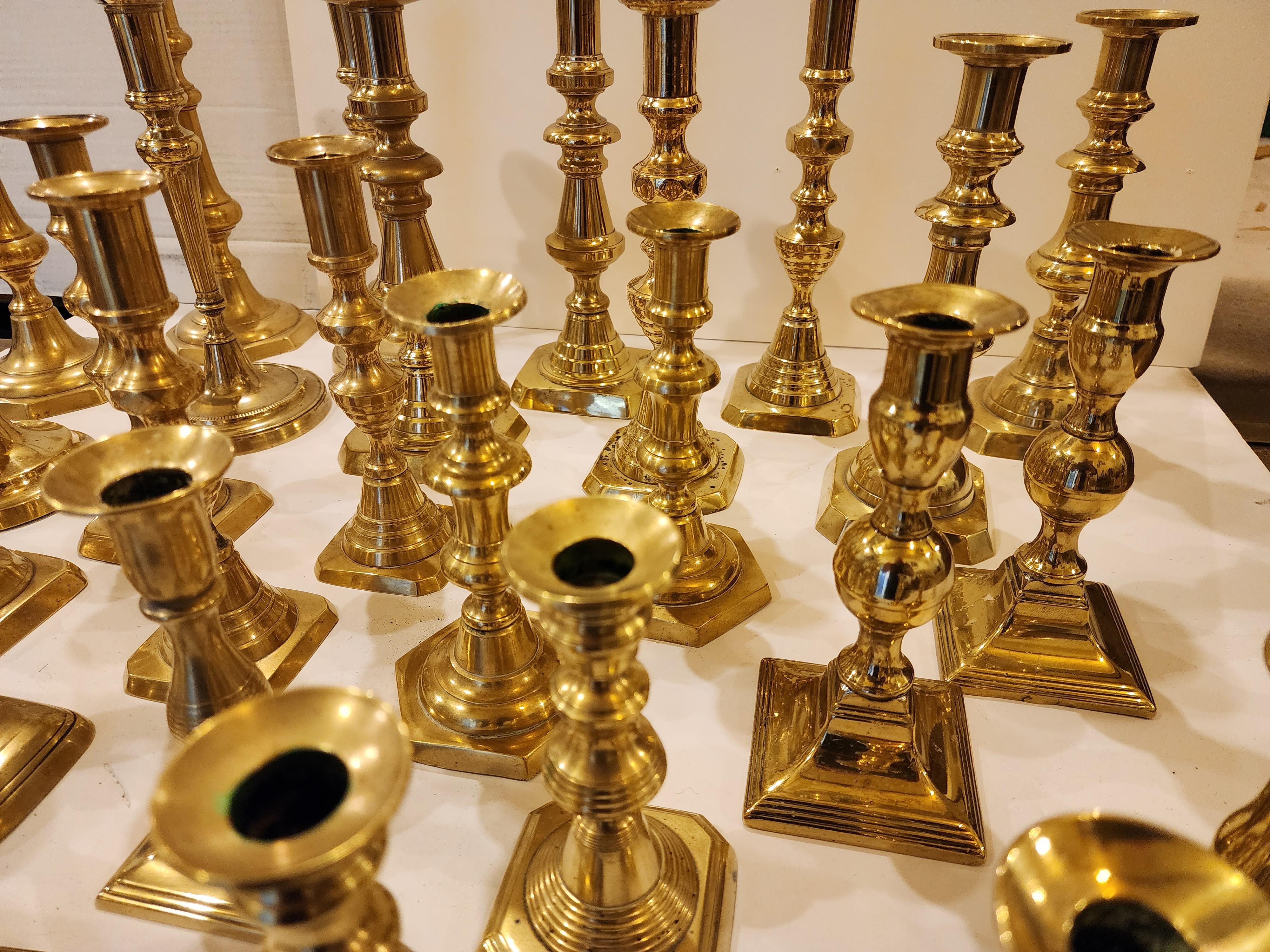 16 Pairs of 19th Century Brass Candlesticks  4