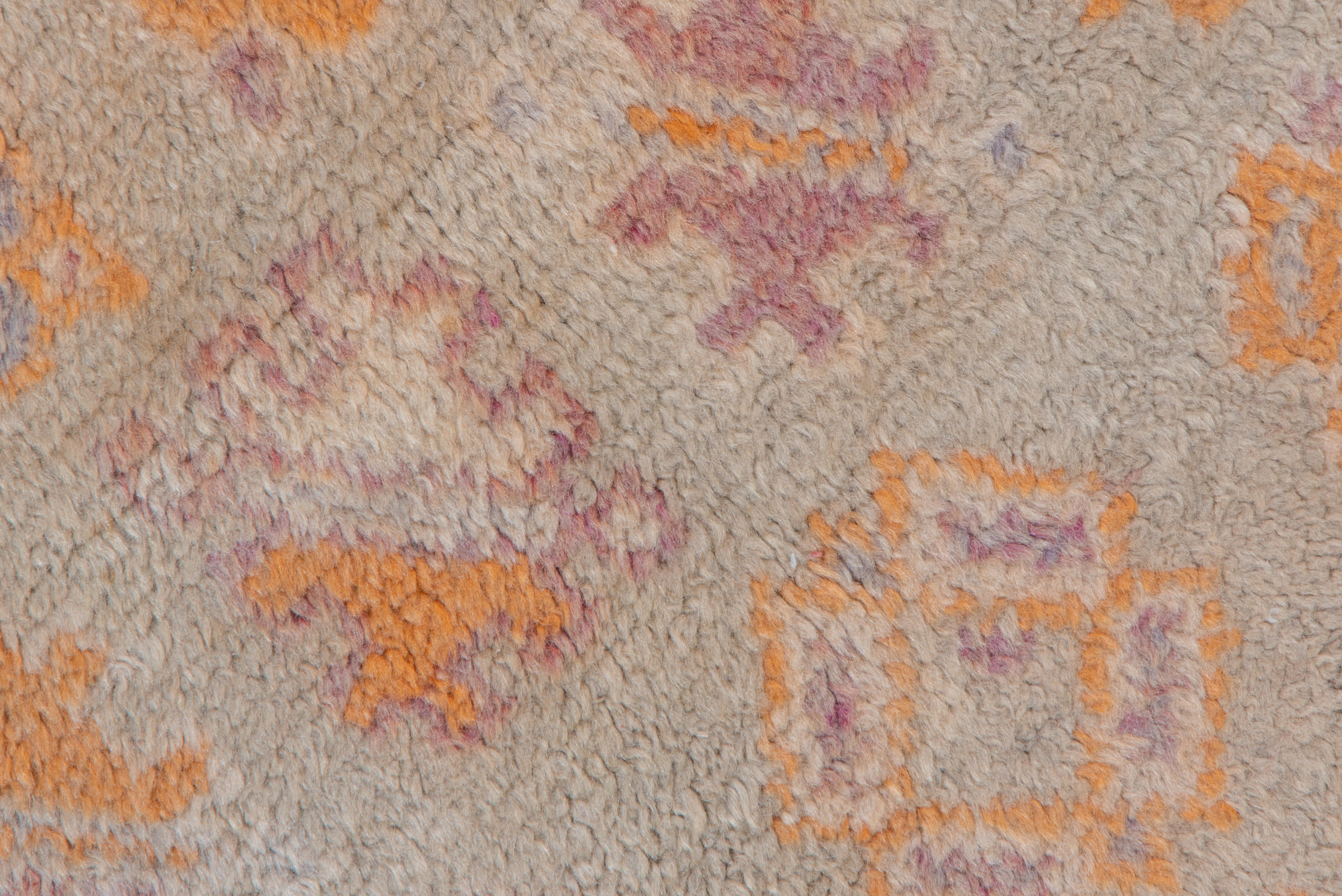 Wool Sixteen Pink and Orange Motif Moroccan Rug For Sale