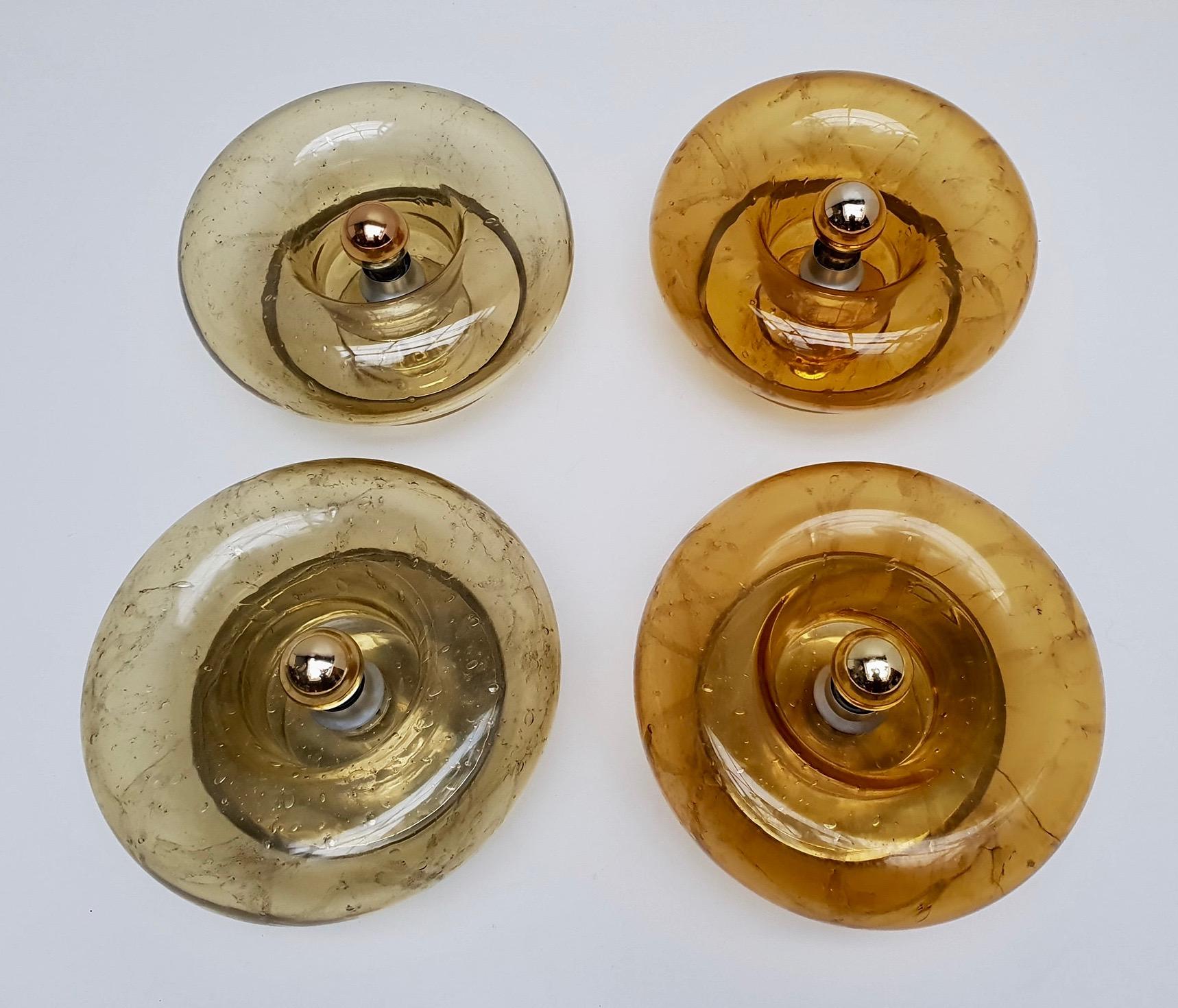 Nine Doria Amber Glass and Brass Wall Light Sconces or Flush Mount For Sale 10